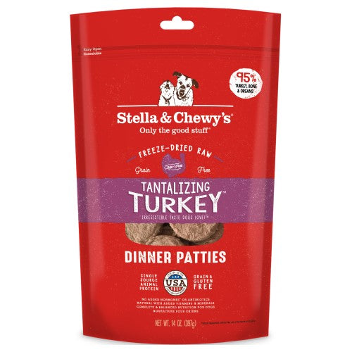Stella & Chewy's Freeze Dried Raw Dog Food Patties - Tantalizing Turkey Recipe | Grain-Free, High Protein Kibble for Adult Dogs | Perfect for Training, Travel & Outdoor Adventures