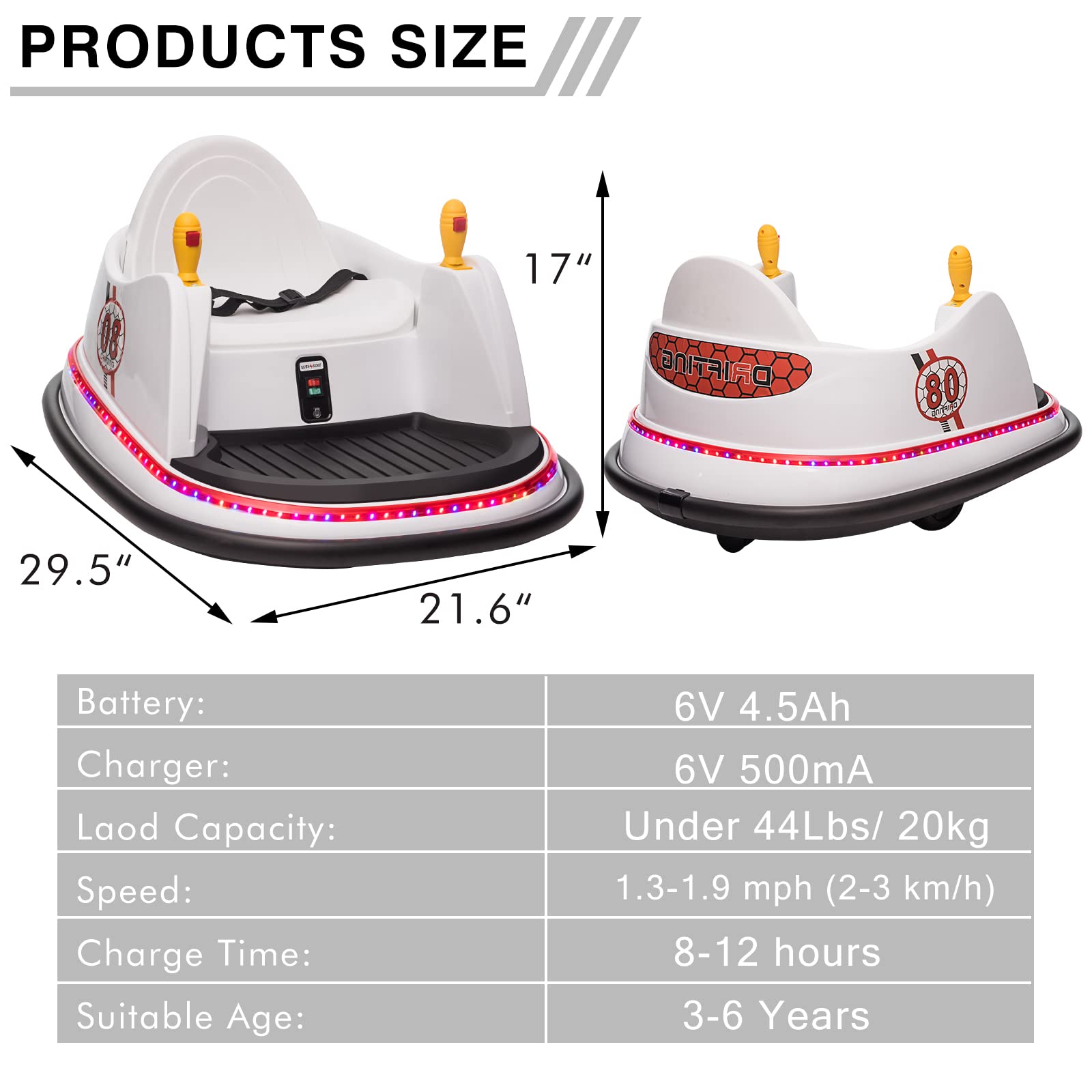 OTTARO 6V Electric Ride-On Bumper Car for Kids - Remote Control 360° Spinning Toy with Music & LED Lights | Indoor/Outdoor Play, Birthday Gift, Party Entertainment (White)