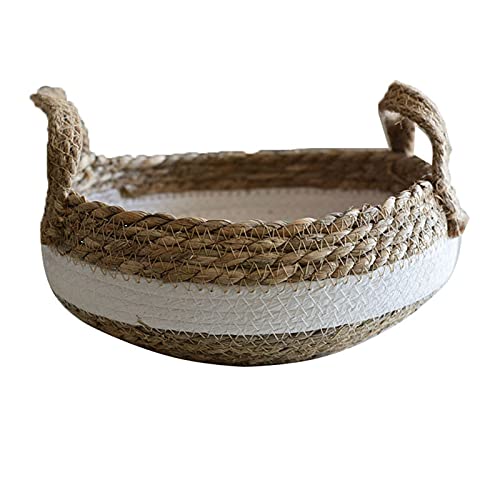 Handwoven Seagrass Storage Basket - Round Desktop Organizer for Snacks, Toys & Books | Home & Office Use