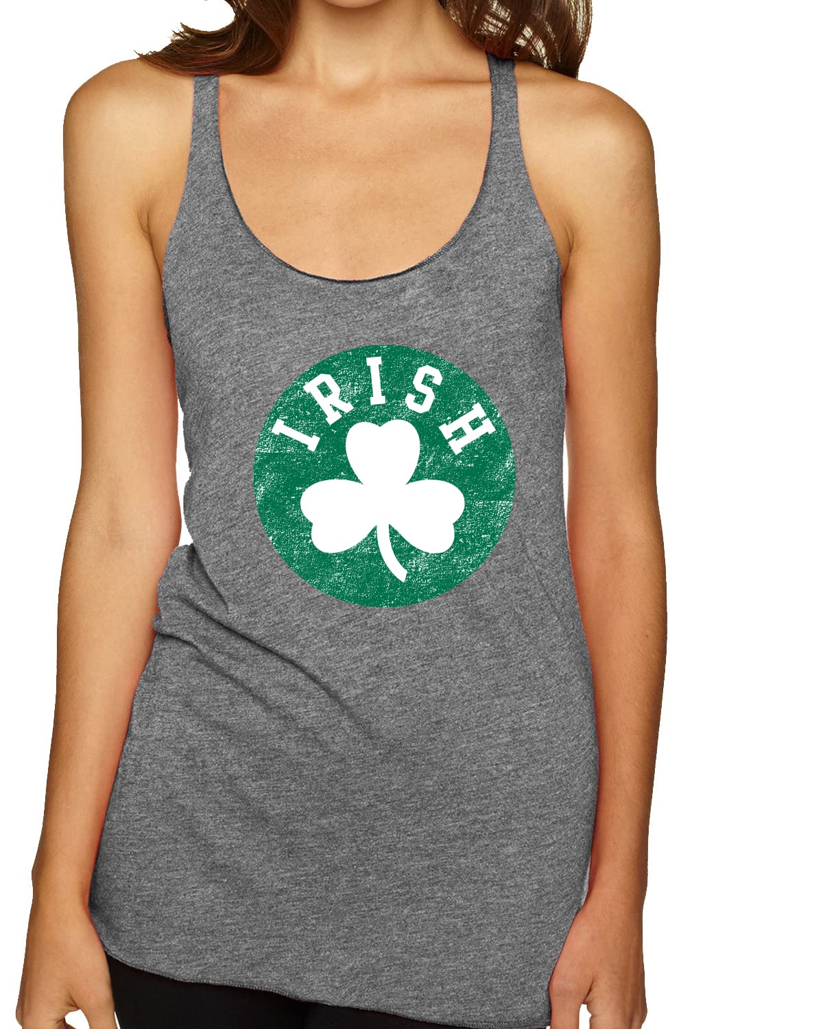 Vintage White Lucky Charm Irish Clover St. Patrick's Day Tri-Blend Racerback Tank Top - Perfect for St. Patrick's Day Parties, Irish Themed Events & Casual Summer Wear