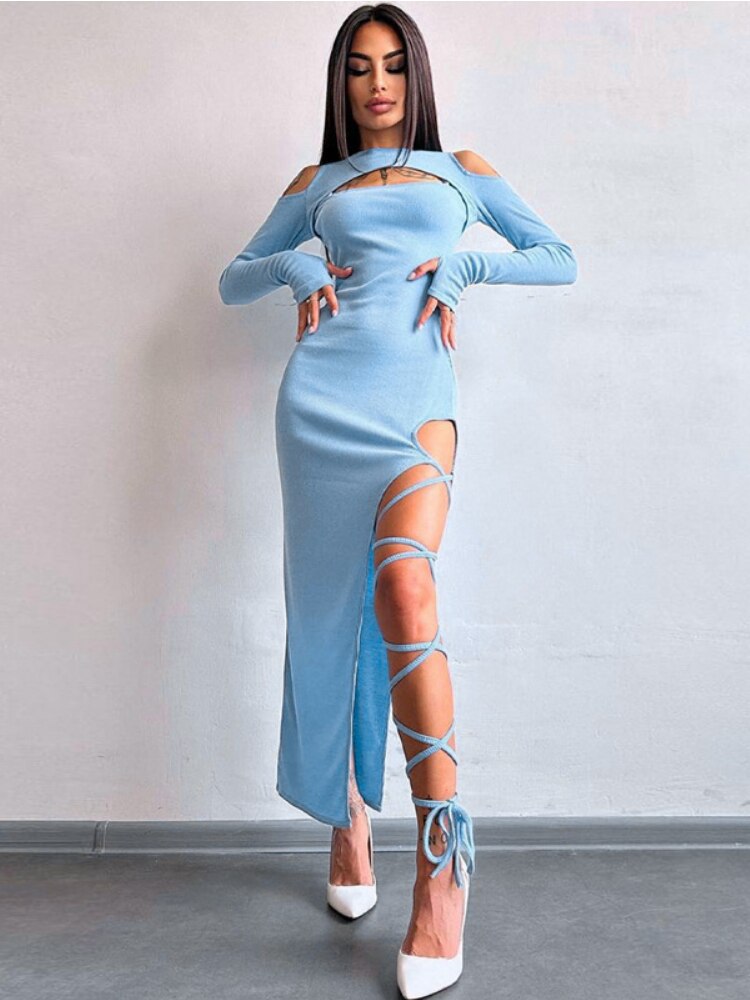 Sexy Bandage Split Dresses for Women - Bodycon Clubwear & Evening Party Dresses - Perfect for Night Out, Date Night, and Special Occasions