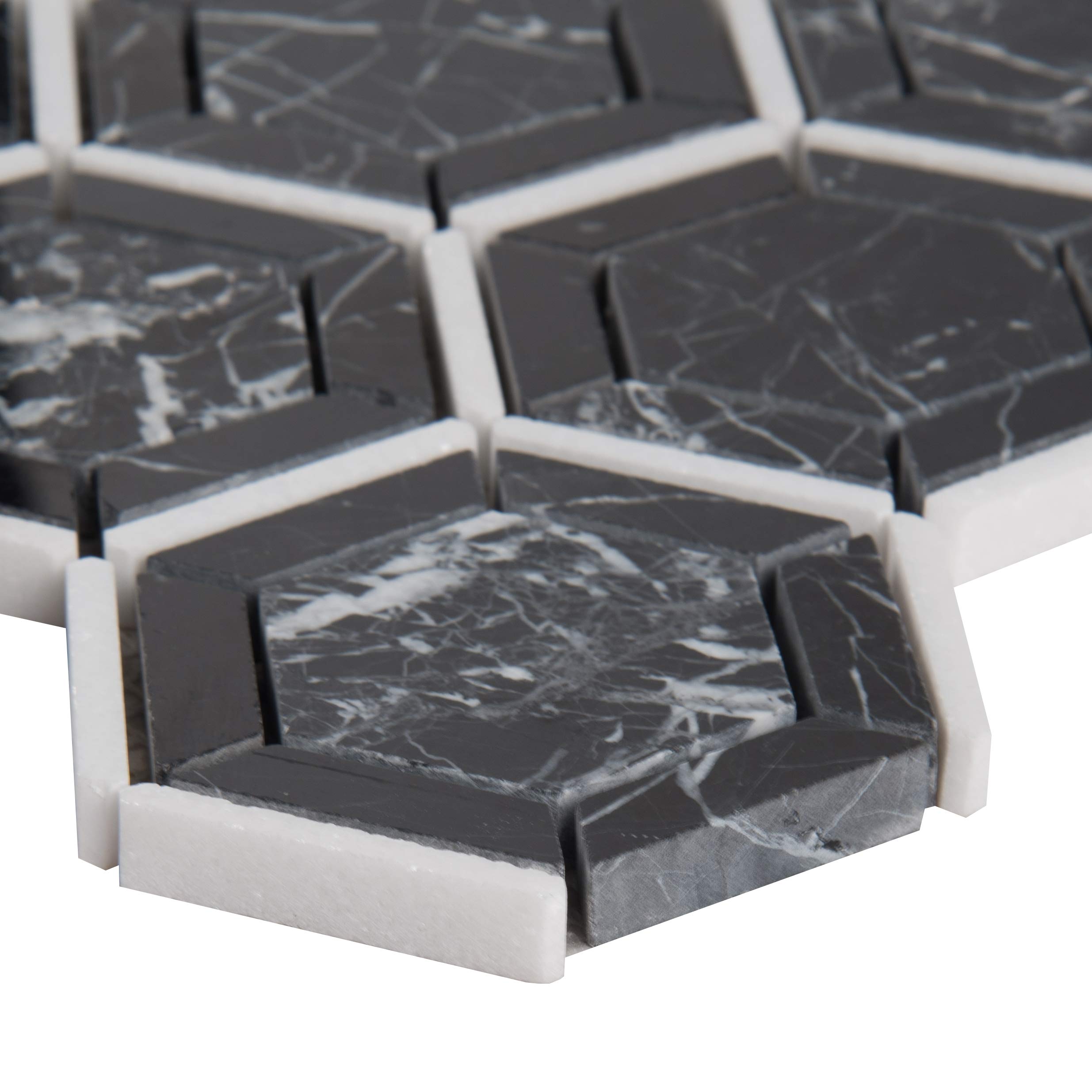 MSI Hexagono Nero 13.25 x 11.5 Inch Geometric Polished Marble Mesh-Mounted Mosaic Wall Tile - Black & White Hexagon Tile for Bathroom, Kitchen Backsplash, Flooring, and Countertops | Perfect for Modern Home Decor and Commercial Spaces