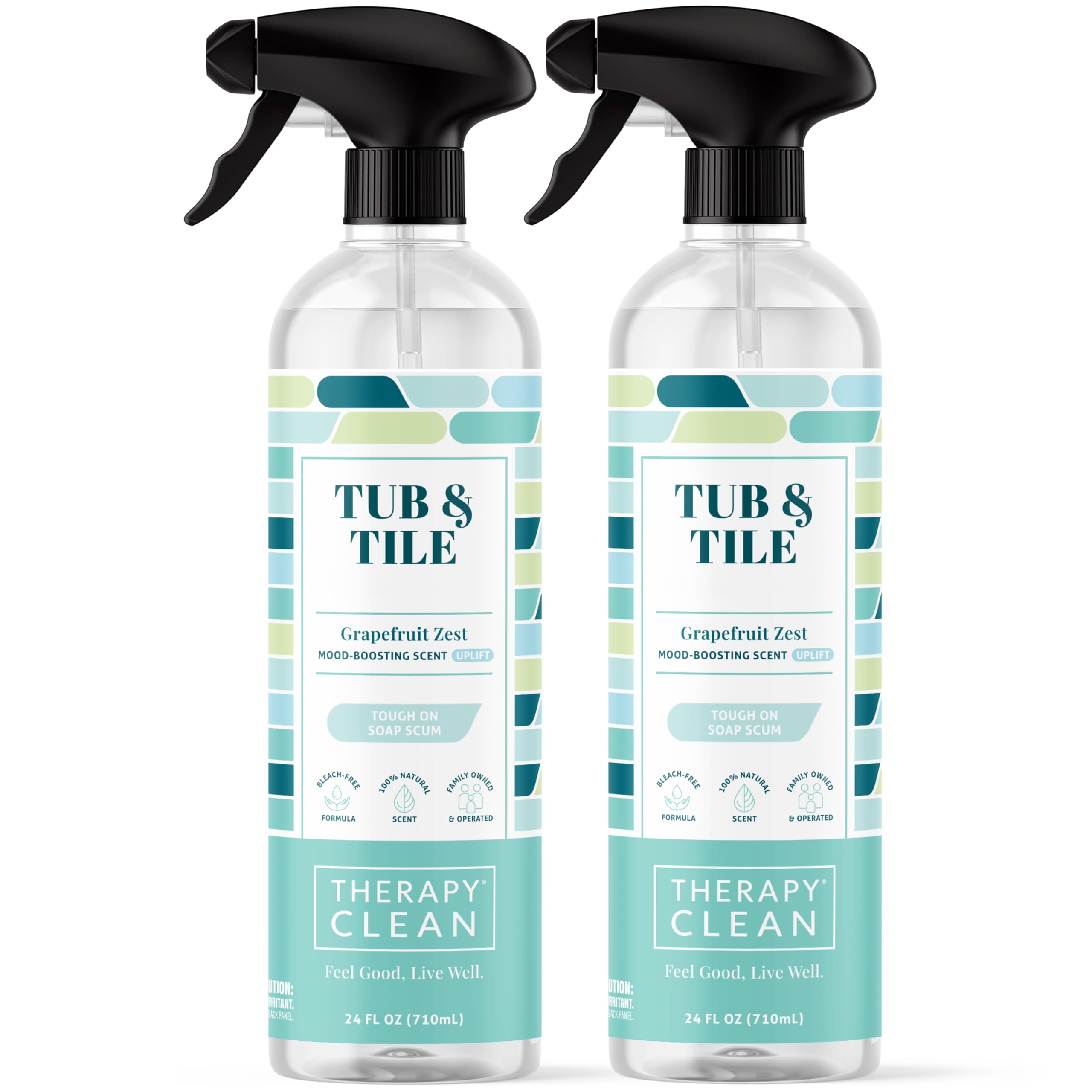 Therapy Clean Tub & Tile Cleaner (24 fl oz, 2-Pack) - Powerful Soap Scum Remover, Water Stain Eliminator for Bathroom & Shower - Deep Cleans Bathtubs, Tiles, Glass & Fixtures