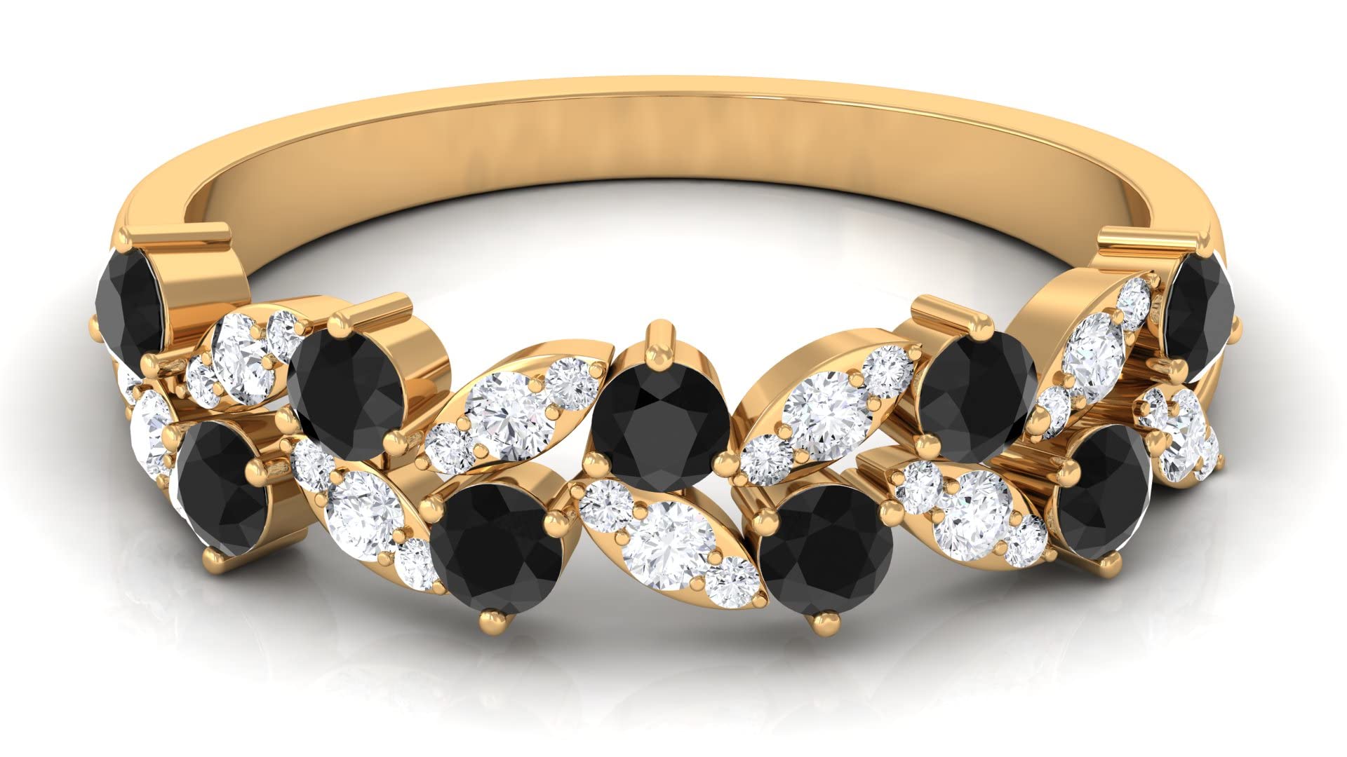 3/4 CT Black Onyx & Diamond Half Eternity Ring - 14K Solid Gold Leaf Design Wedding Band for Women - Perfect for Anniversary, Engagement & Special Occasion Gifts