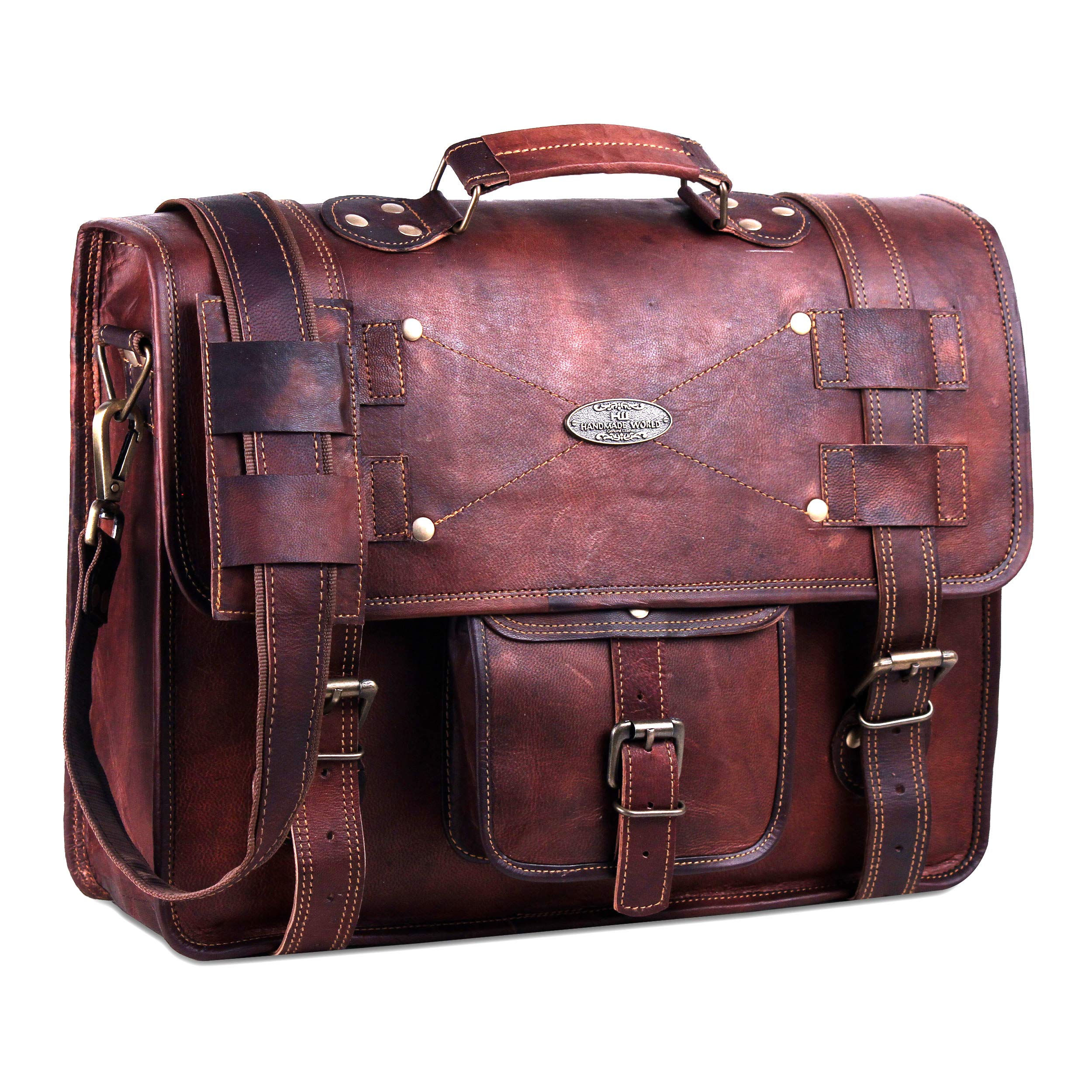 Premium Handmade Genuine Leather Messenger Bag for Men & Women - Durable Laptop Briefcase for Work, Travel & Business (15.6 Inch) | Stylish Crossbody Bag for Professionals & Students