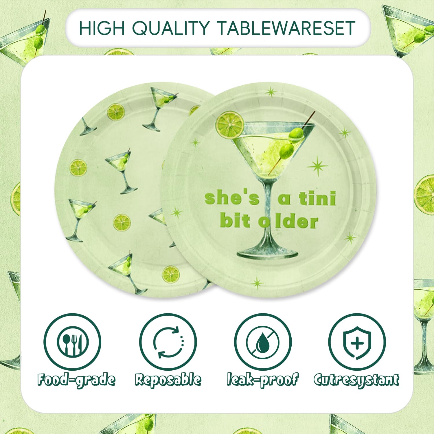 48-Piece Martini Party Supplies Set - Paper Plates, Napkins & Forks - Elegant Cocktail Themed Tableware for Dessert Parties, Bridal Showers & Bachelorette Celebrations