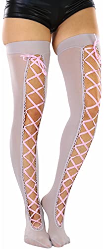 Front Ribbon Lace Up Cut Out - Grey W/ Pink Ribbon