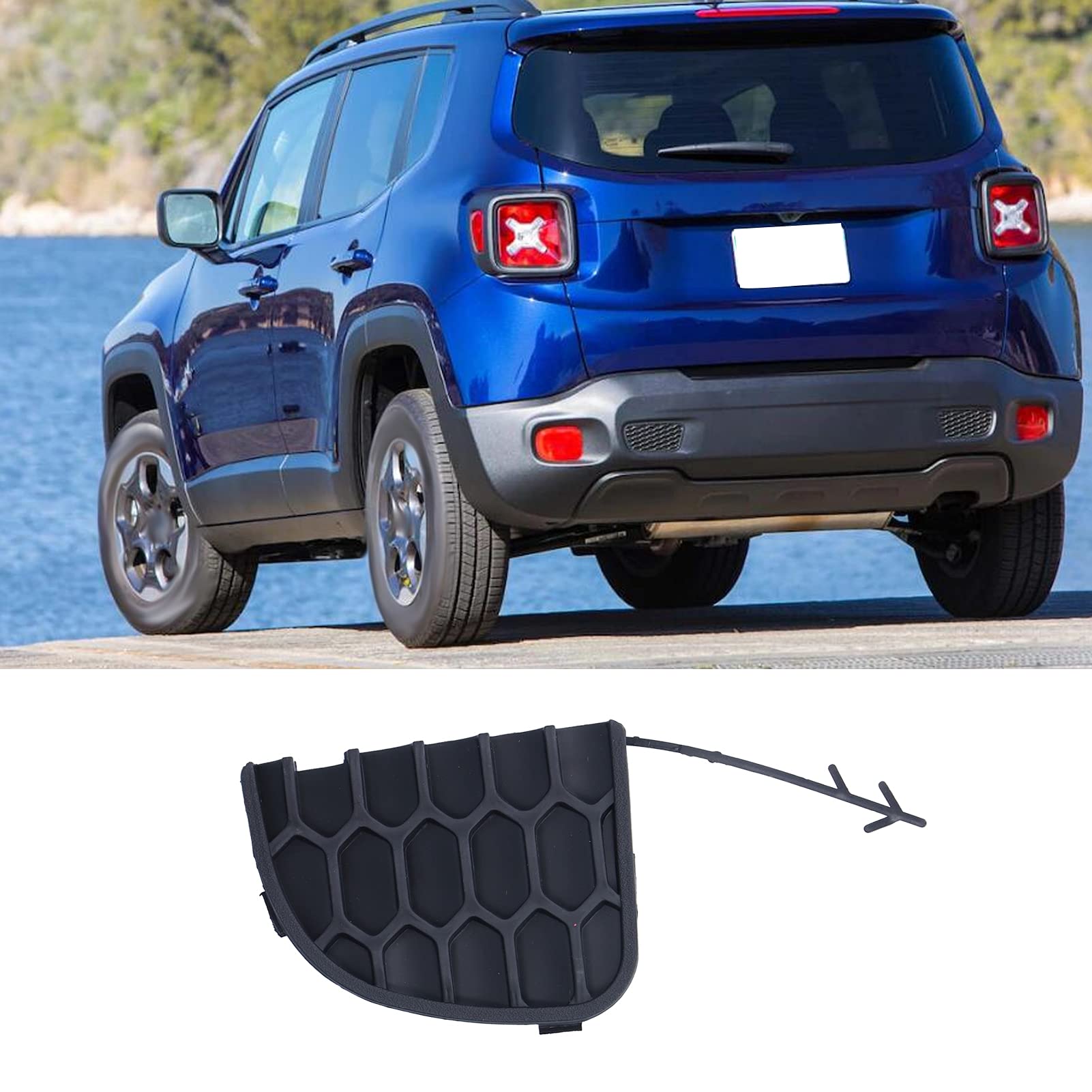 Fydun Rear Bumper Tow Hook Cover - Black Replacement for Jeep Renegade 2015-2020 | 735645726 5VW91LXHAA | Durable Protection & Stylish Upgrade for Off-Road Adventures