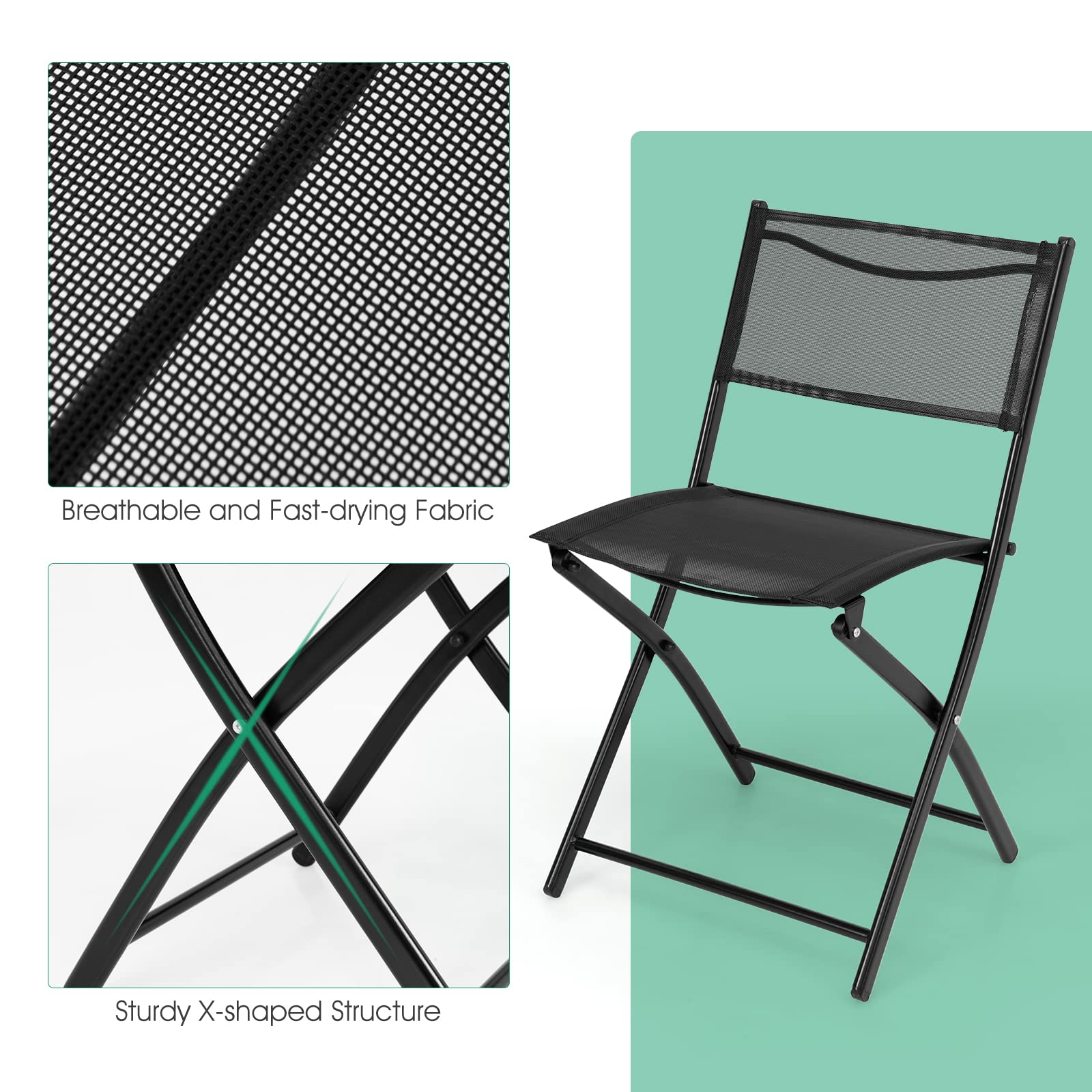 Tangkula 3-Piece Folding Patio Bistro Set - Outdoor Table & Chairs with Tempered Glass Top, Round Dining Set for Garden, Poolside, Backyard & Balcony | Perfect for Small Spaces, BBQs & Outdoor Entertaining