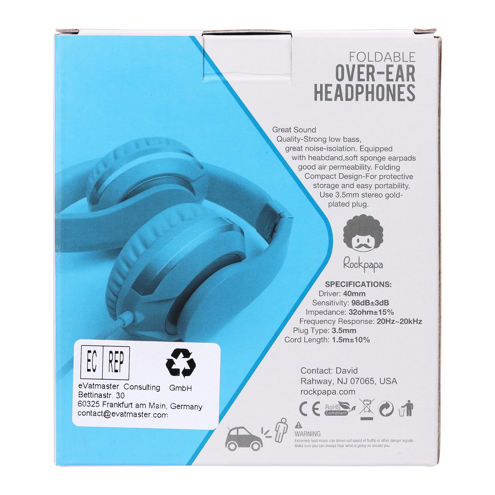 Rockpapa I20 Wired Headphones with Mic - Adjustable Foldable for Kids & Adults - Travel, PC, Phone Use