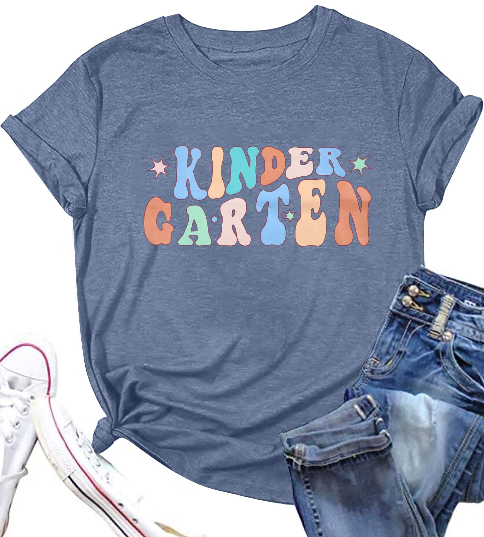 Kindergarten Teacher Graphic T-Shirt for Women - Cute Teaching Tee with Short Sleeves - Perfect Teacher Appreciation Gift for Classroom, School Events & Casual Wear