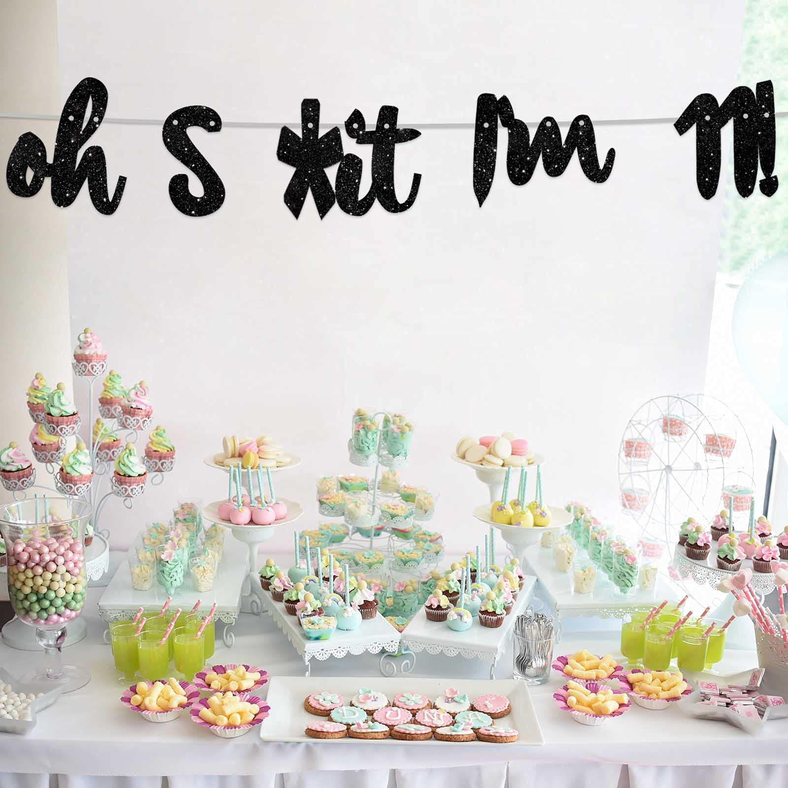 Glitter Black 'Oh I'm 11!' Birthday Banner Backdrop - Cheers to 11 Years Old Theme Decor for Boys & Girls - Happy 11th Birthday Party Photo Studio Props, Flags & Party Supplies - Perfect for Birthday Celebrations, Photo Booths & Decorative Backdrops