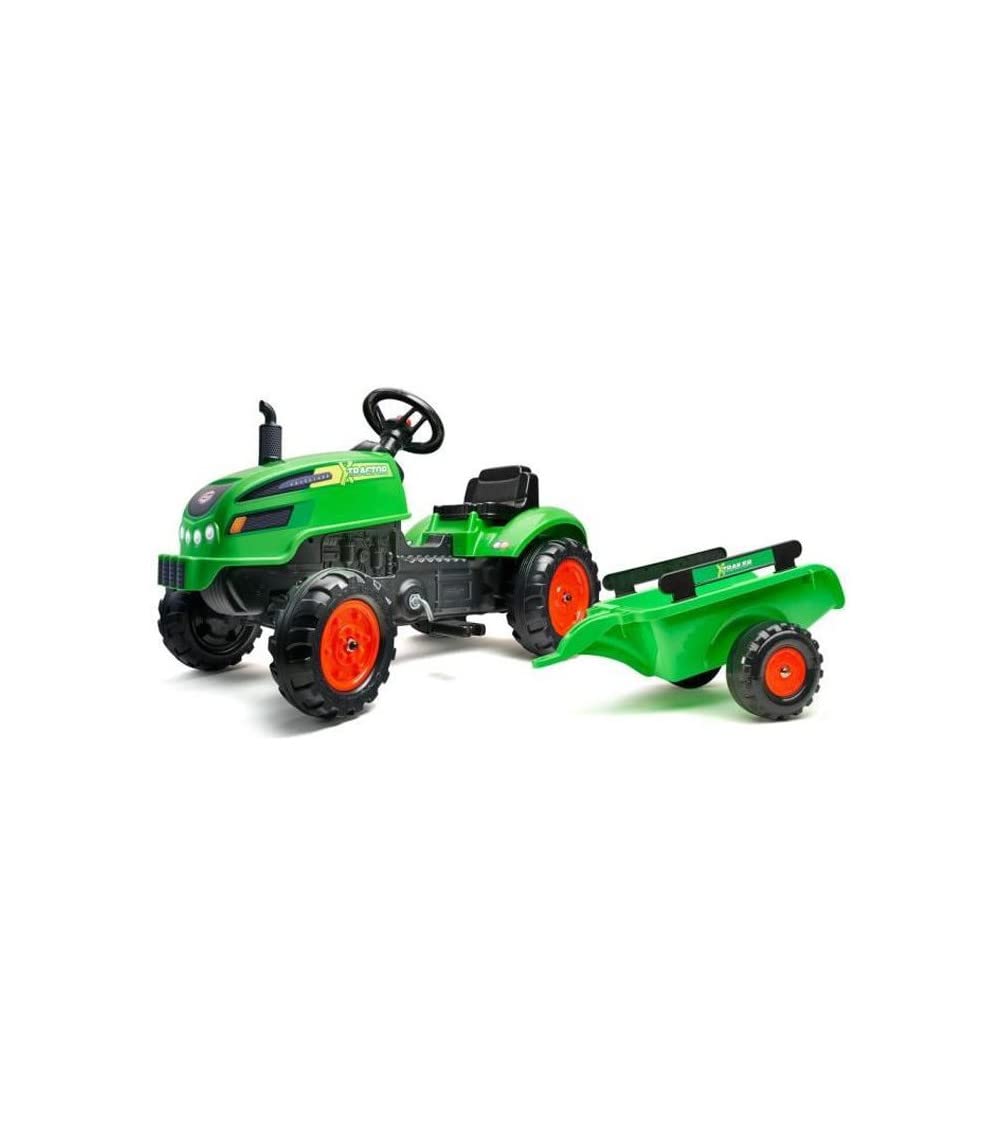 FALK X-Tractor Toy with Trailer - Ride-On Toy for Kids Ages 2+, Made in France - Foldable Hood, Steering Wheel with Horn - 2048AB Multicolor - Perfect for Outdoor Play & Imaginative Role-Playing