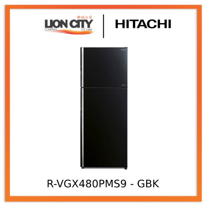 Hitachi 407L 2 Door Refrigerator R-VGX480PMS9 GBK - Energy Efficient Large Capacity Fridge for Home, Kitchen, Office & RV Use