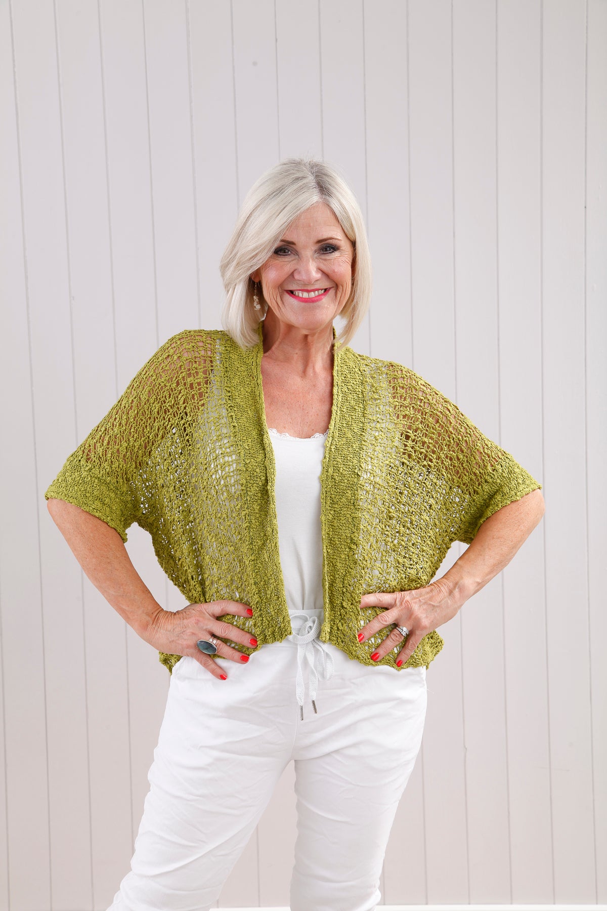 Pippa Popcorn Knit Shrug Cardigan for Women - Soft Pistachio Green Lightweight Cover-Up for Casual Outings & Cozy Evenings