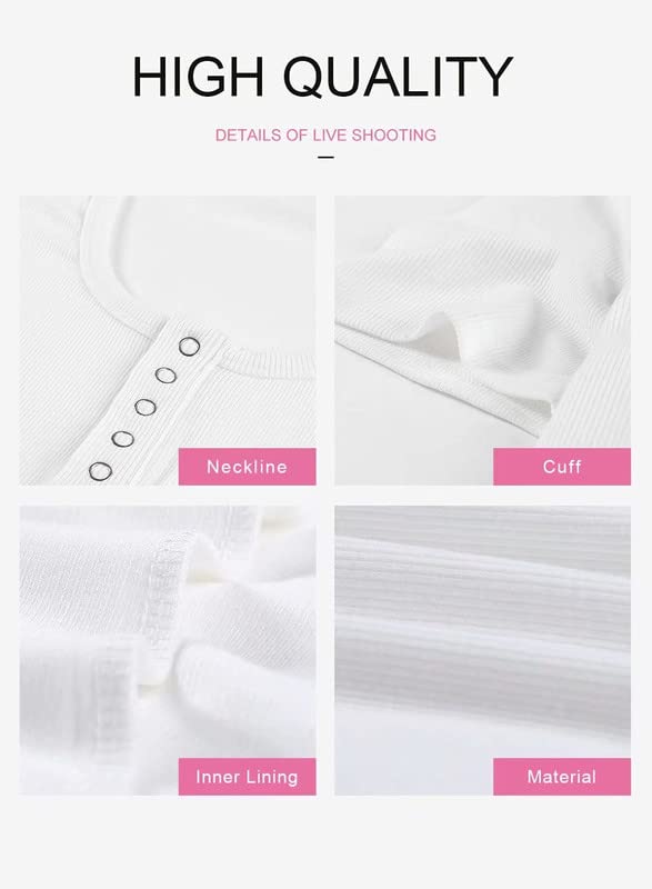 Dokotoo Women's Basic Ribbed Knit Low Cut Button Down Slim Fitted Tee - Soft Stretch Summer T-Shirt for Casual Wear, Layering & Everyday Outfits