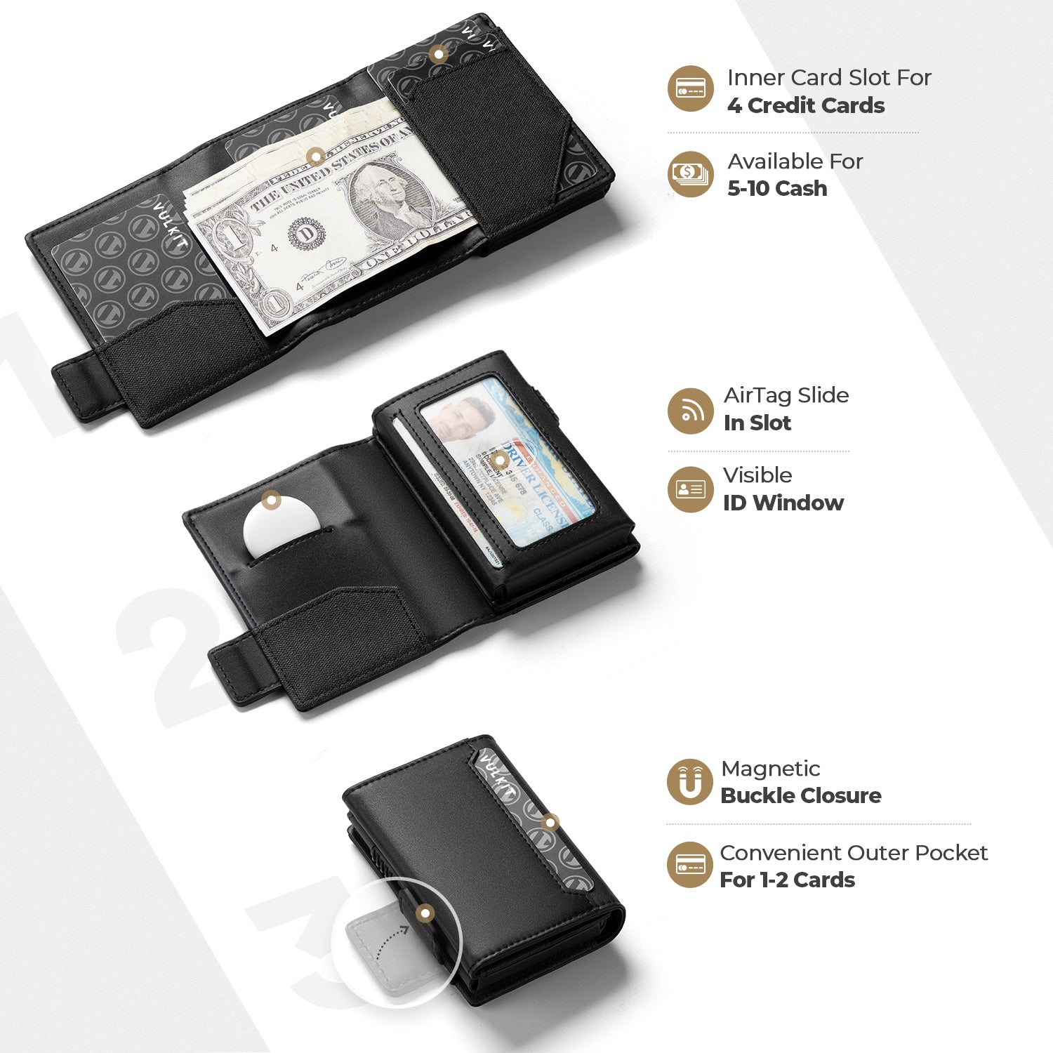 VC313 Aluminum Airtag Holder & Pop-Up Wallet for Men - Slim Credit Card Holder with Magnetic Closure - Perfect for Travel, Business & Everyday Carry