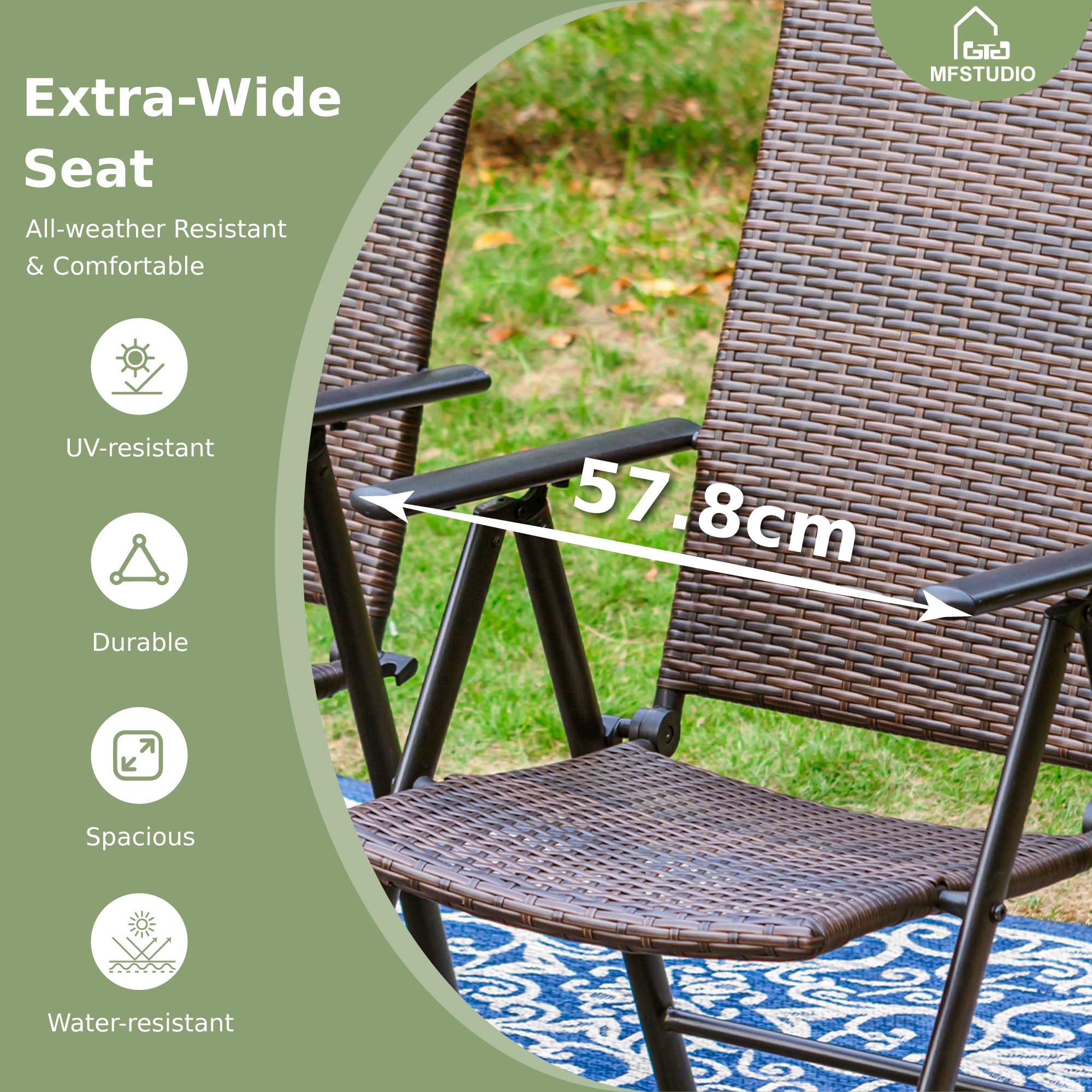MFSTUDIO 2-Pack Outdoor Patio Folding Dining Chairs - Rattan Wicker Foldable Chairs Set for Garden, Poolside, Deck & Backyard - Weather-Resistant Patio Furniture for Outdoor Dining & Relaxation