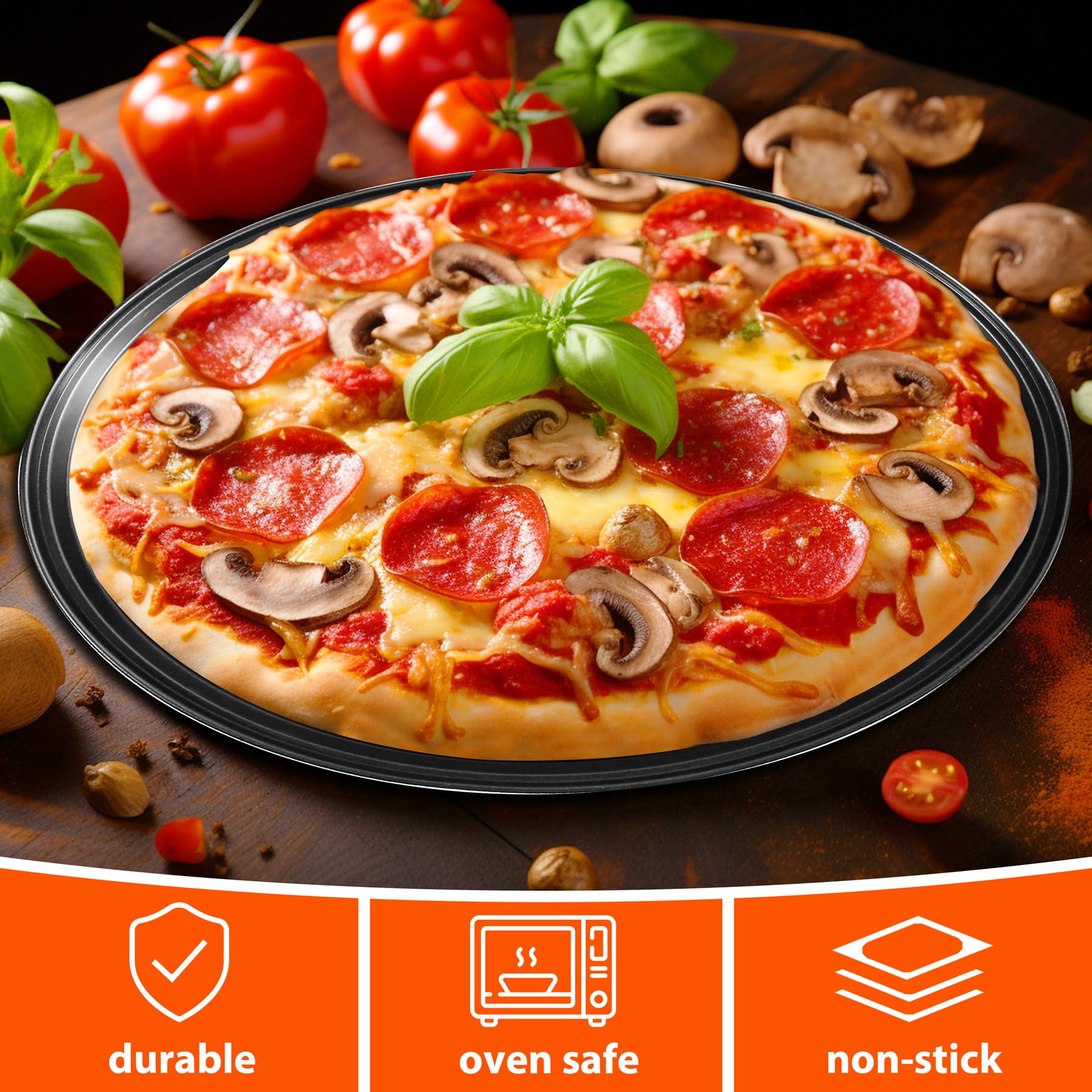4-Piece Round Perforated Non-Stick Pizza Pan Set (9/10/11/12 Inch) - Perfect for Baking Crispy Crust Pizzas in Oven - Ideal for Home Kitchens, Restaurants & Pizza Parties