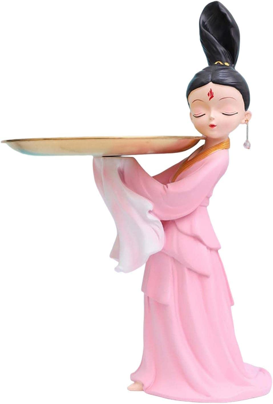 Elegant Chinese Ancient Dancing Girl Resin Figurine with Storage Tray - Pink Standing Statue for Home & Office Decor | Perfect for Living Room, Bedroom, TV Shelf & Tabletop Display