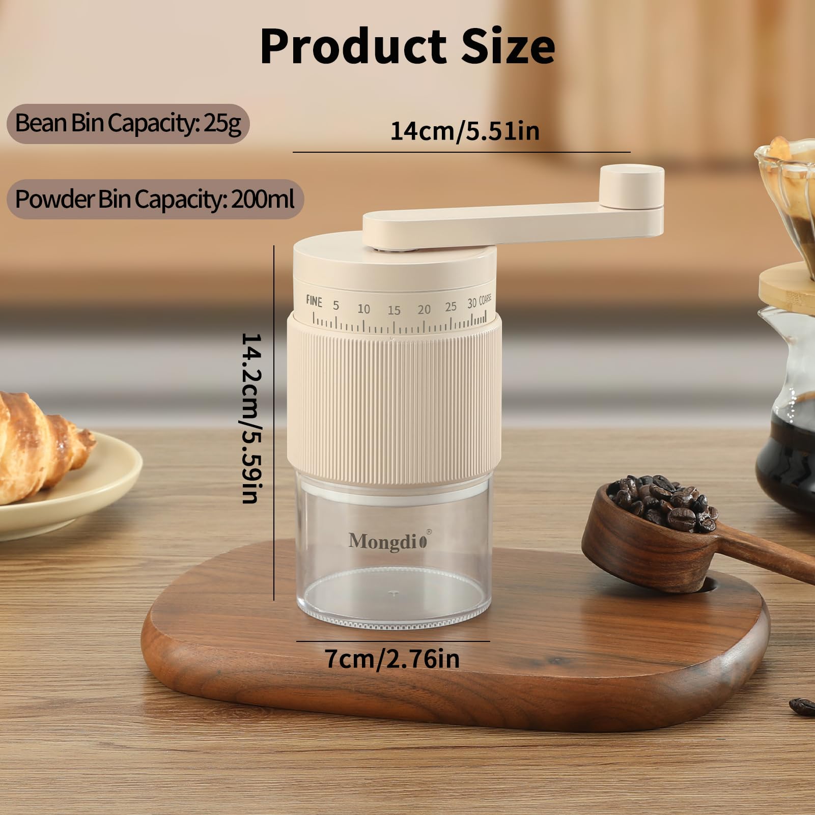 Premium Manual Coffee Grinder - 35 Adjustable Settings, Conical Burr Mill for Espresso, French Press & Cold Brew | Portable Hand Crank Coffee Bean Grinder for Home, Camping & Travel | Durable White Design