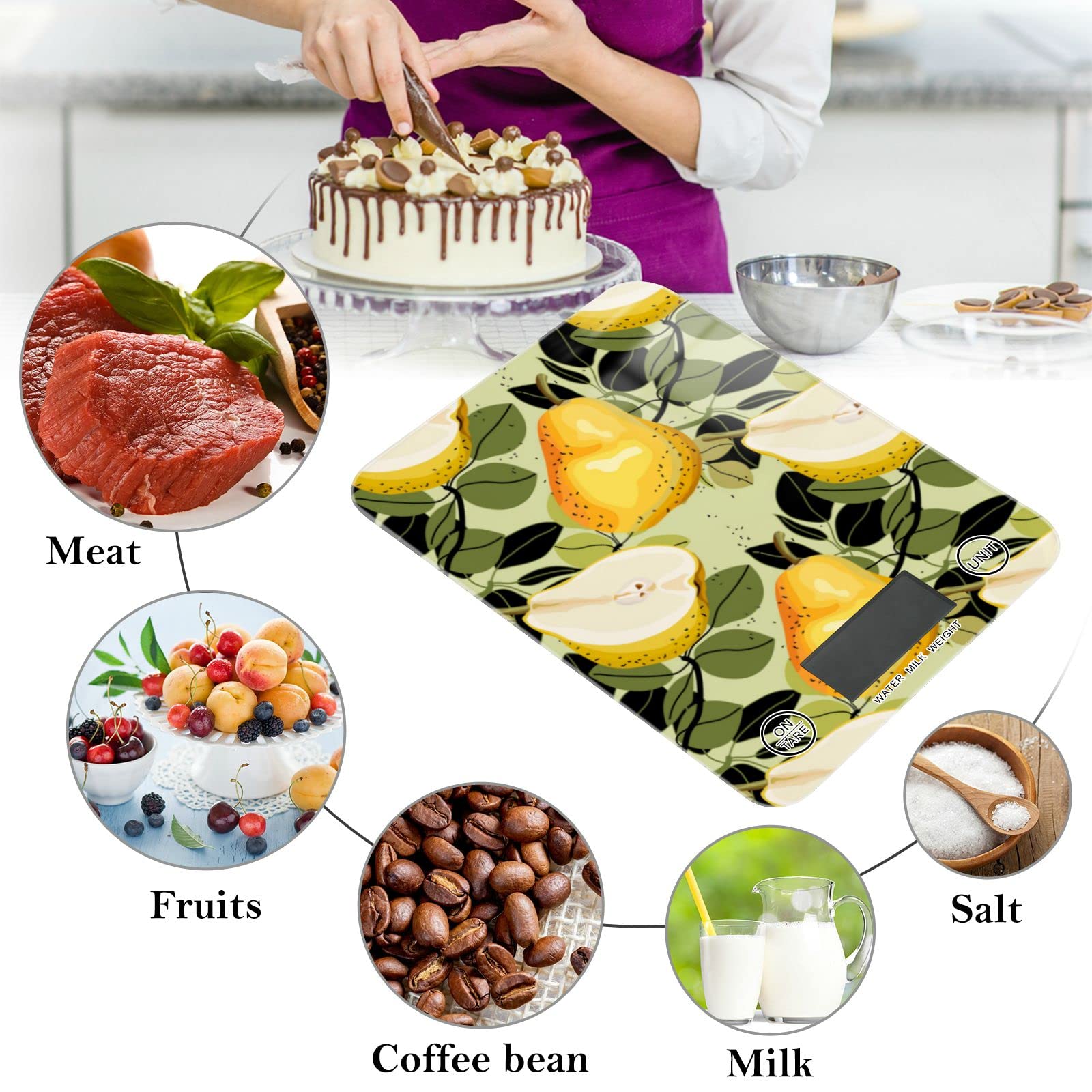 Pear Leaves Digital Kitchen Scale - Waterproof Food Scale with Ounces & Grams for Cooking, Baking, and Weight Loss | Perfect for Meal Prep, Portion Control, and Healthy Eating