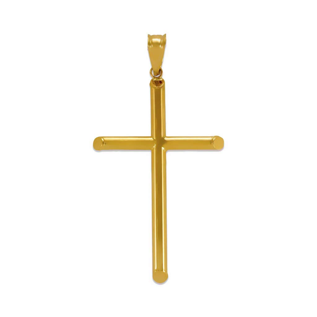 14K Yellow Gold Cross Pendant Necklace for Women & Men - Catholic Christian Religious Jewelry Gift - 18mm, 25mm, 36mm, 42mm, 48mm Sizes - Perfect for Baptism, Confirmation, Weddings & Daily Wear