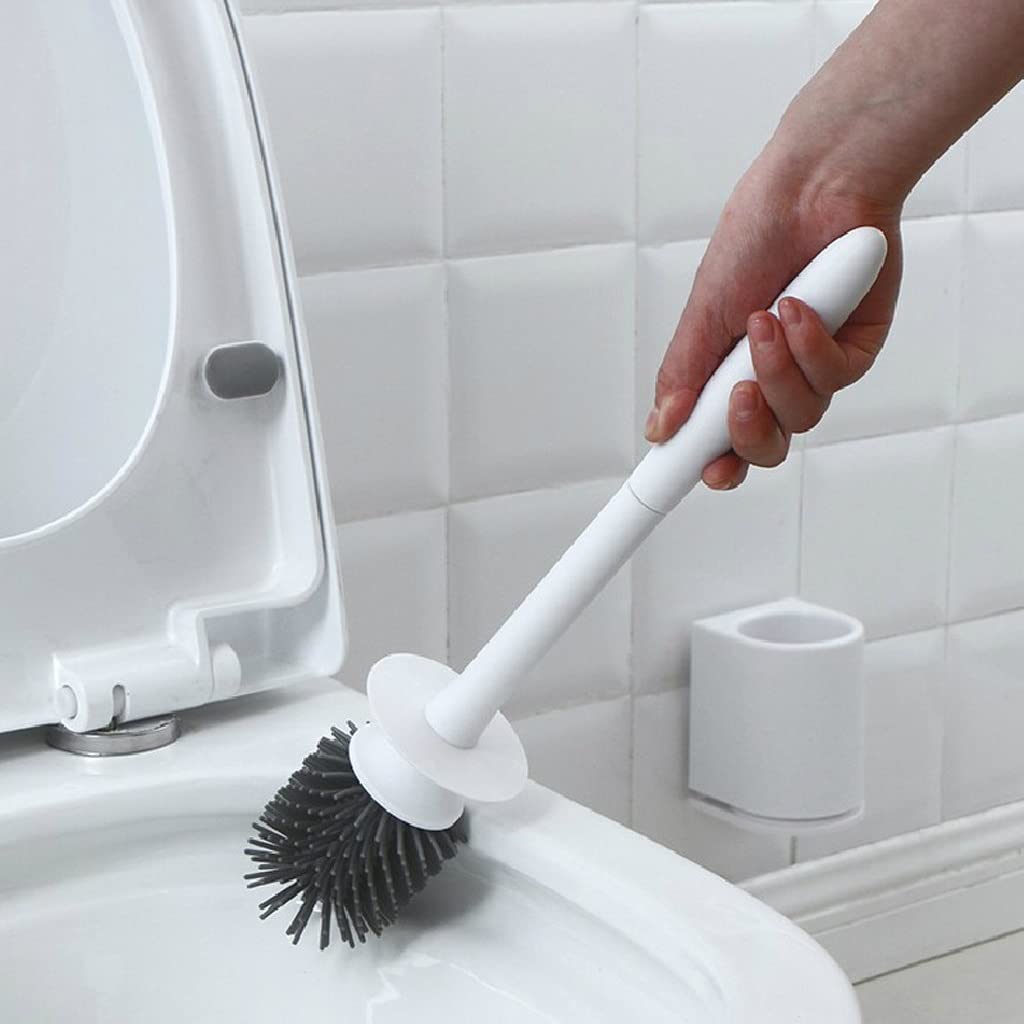 Premium Toilet Brush Set with Strong Bristles - Long Handle Bathroom Cleaning Brush for Deep Cleaning - Hanging Toilet Brush for Easy Storage (White) - Perfect for Bathrooms, Restrooms, and RVs