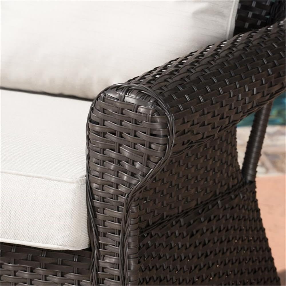 Noble House Amaya Dark Brown Wicker Swivel Rocking Chair with Beige Cushions - Outdoor Patio Furniture for Garden, Porch, and Poolside Relaxation