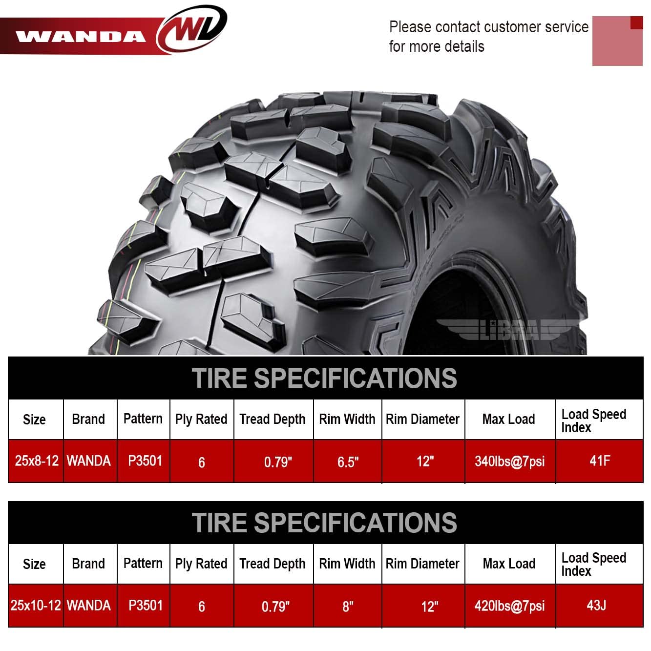WANDA Set of 4 ATV/UTV Tires 25X8-12 & 25X10-12 - Compatible with 2006-2014 SUZUKI KING QUAD 700 & 750 - All-Terrain Off-Road Tires for Hunting, Farming & Trail Riding