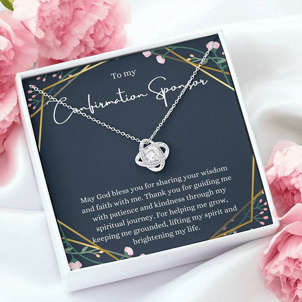 Religious Sponsor Necklace Gift for Women - Catholic Confirmation Jewelry with Card & Box for Birthday, Xmas
