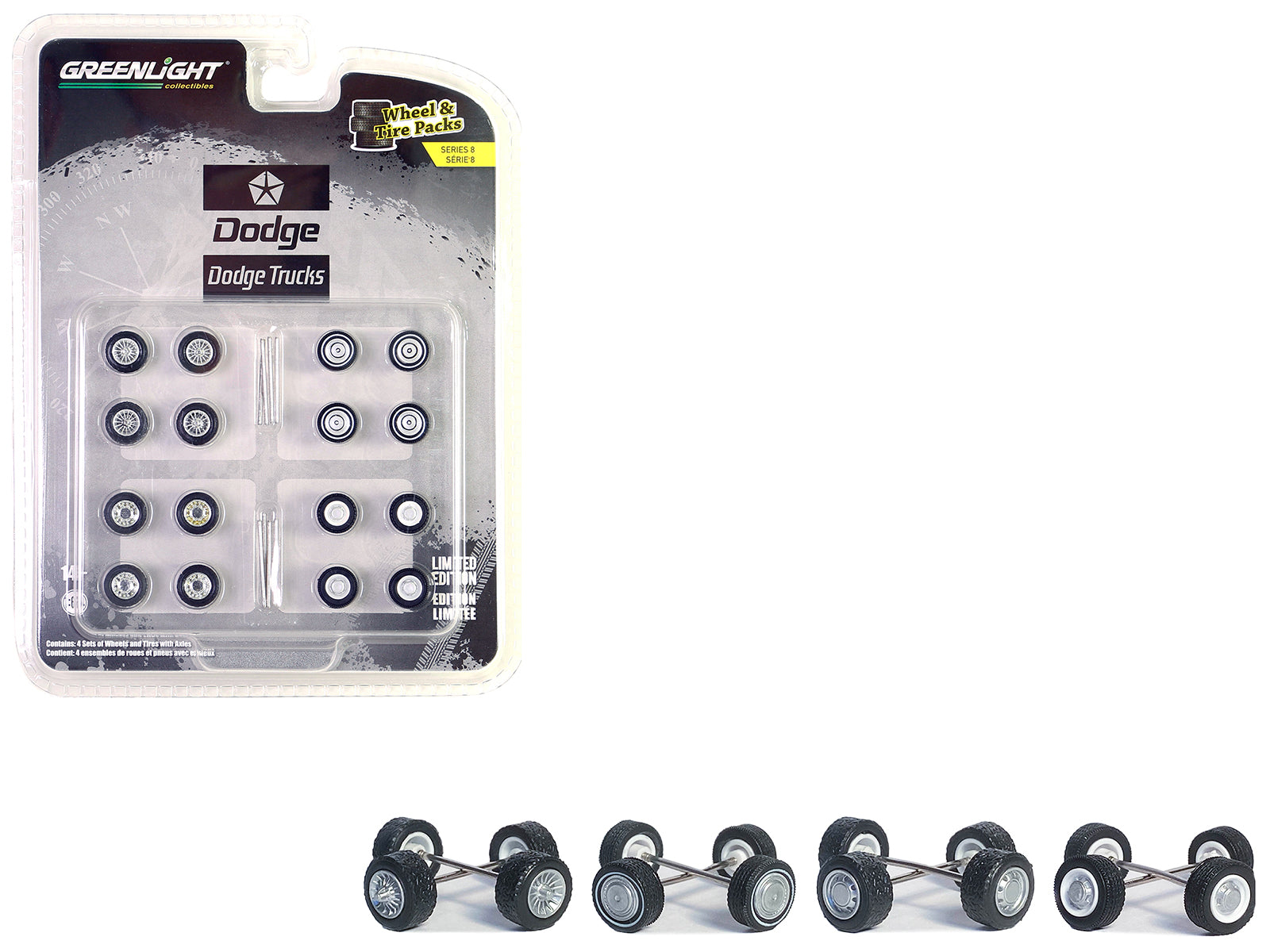 1:64 Scale Greenlight Series 8 Dodge Trucks Wheels & Tires Multipack Set (24-Piece) - 1981-1993 First Generation Models - Perfect for Diecast Collectors and Display Scenes