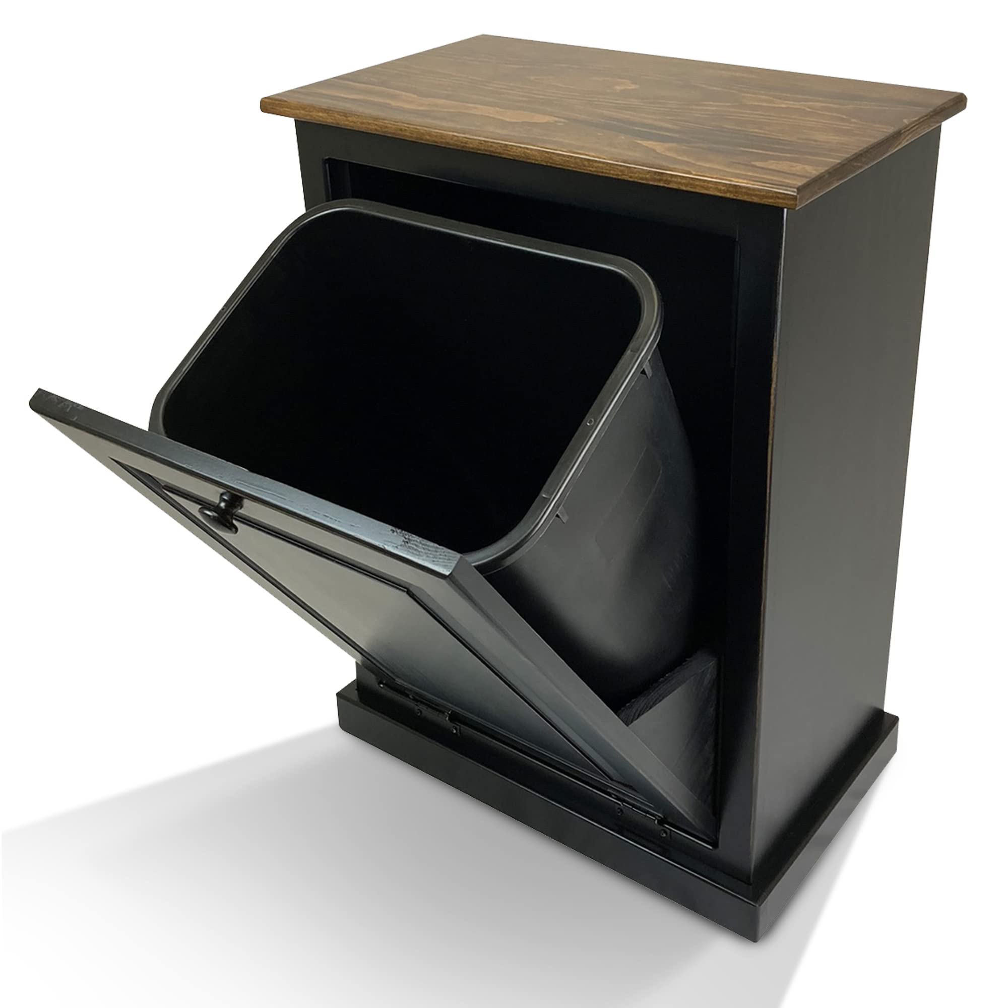 Wooden Pull-Out Trash Cabinet - 36 Quart Tilt Out Waste Bin Storage Without Drawer | Decorative Kitchen, Bedroom & Patio Garbage Can Organizer | Space Saving Solution for Small Homes & Apartments (Black)