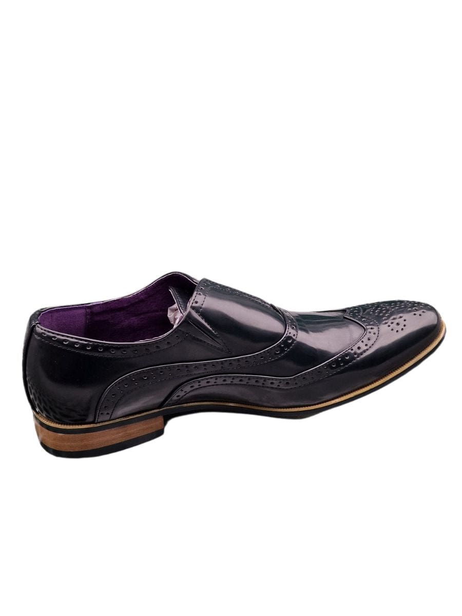 Premium Black Hi-Shine Buckle Strap Brogue Monk Shoes for Men - Formal & Business Attire, Office Wear, Wedding & Special Occasions