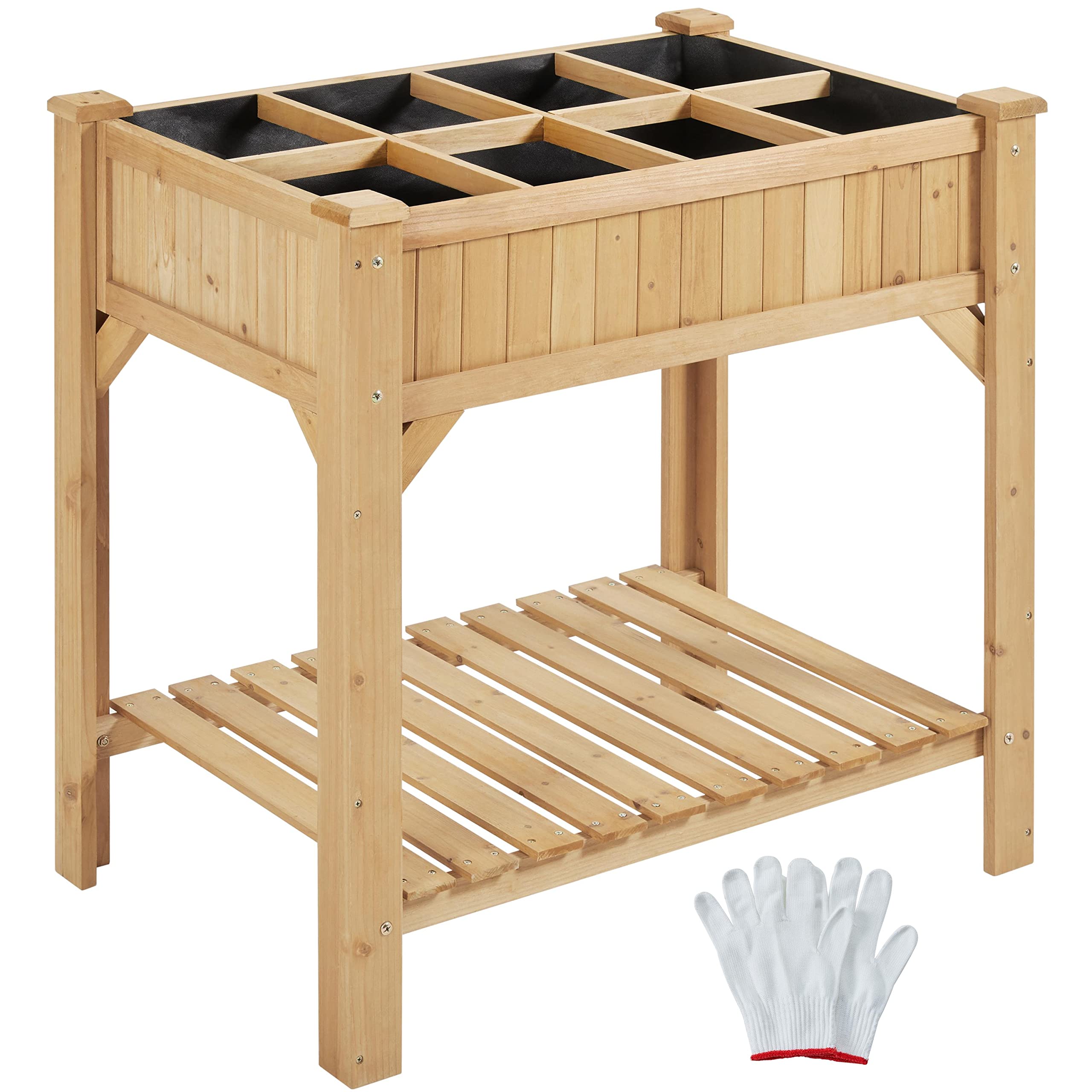 Topeakmart 36x25x37in 8-Pocket Raised Garden Bed with Legs - Elevated Outdoor Planter Box with Grow Grid for Herbs, Vegetables & Flowers - Perfect for Patio, Balcony & Backyard Gardening