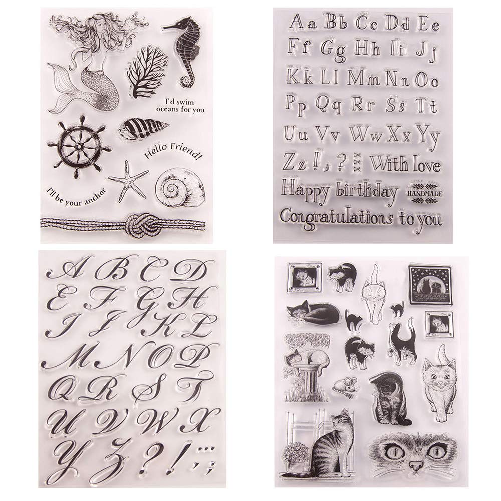 EORTA Set of 4 Transparent Scrapbook Stamp Embossing Stencils - DIY Craft Templates for Paper Cards, Photo Albums & Fondant Cake Decorating | Perfect for Art Projects, Wedding Invitations & Gift Making