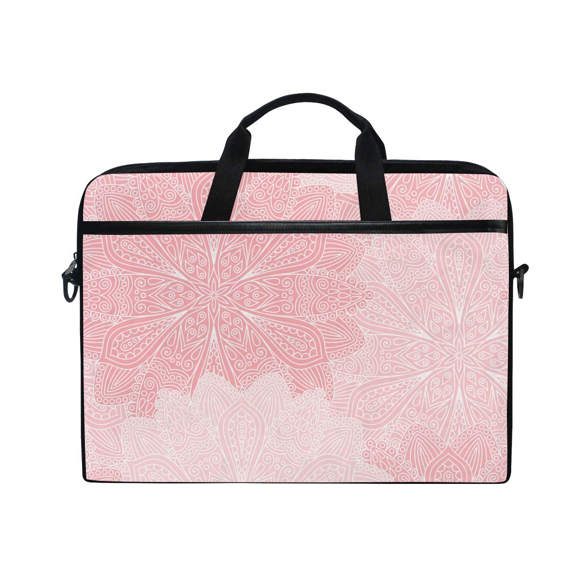 Boho Chic Pink Floral Mandala Laptop Shoulder Bag - 15 Inch Messenger Bag for 14-15 Inch Laptops, Notebooks, Ultrabooks & Chromebooks - Perfect for Work, Travel & College Students
