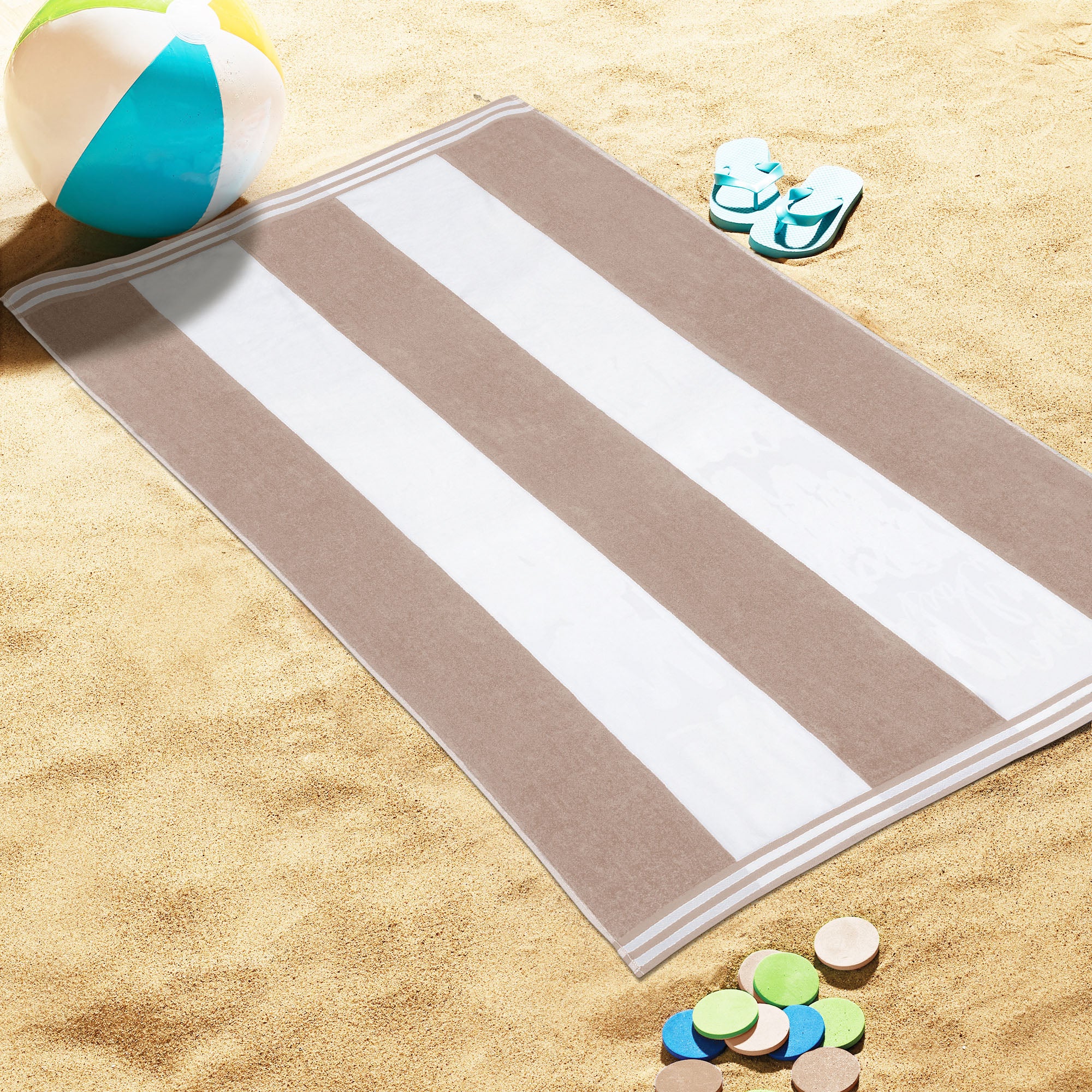Premium Cabana Stripe Oversized Cotton Beach Towel Set of 2, 4, or 6 - Soft, Absorbent & Quick-Drying for Pool, Beach, Vacation & Spa Use