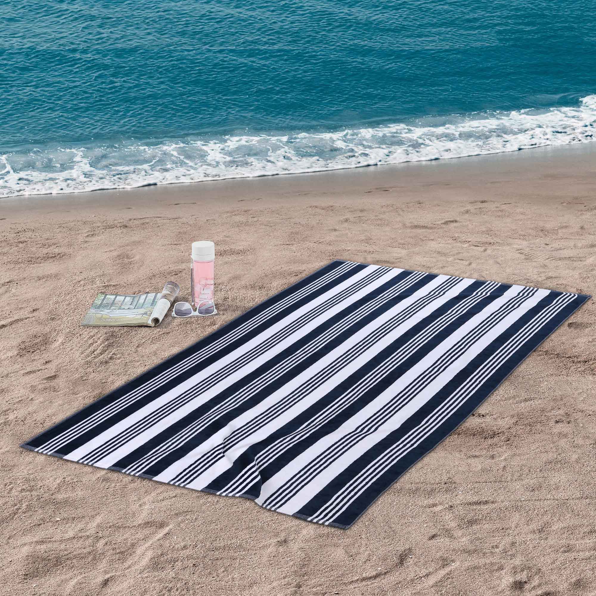 Premium Maui Striped Cotton Oversized 4-Piece Beach Towel Set - Soft, Absorbent & Quick-Drying for Pool, Beach, Yoga & Gym Use