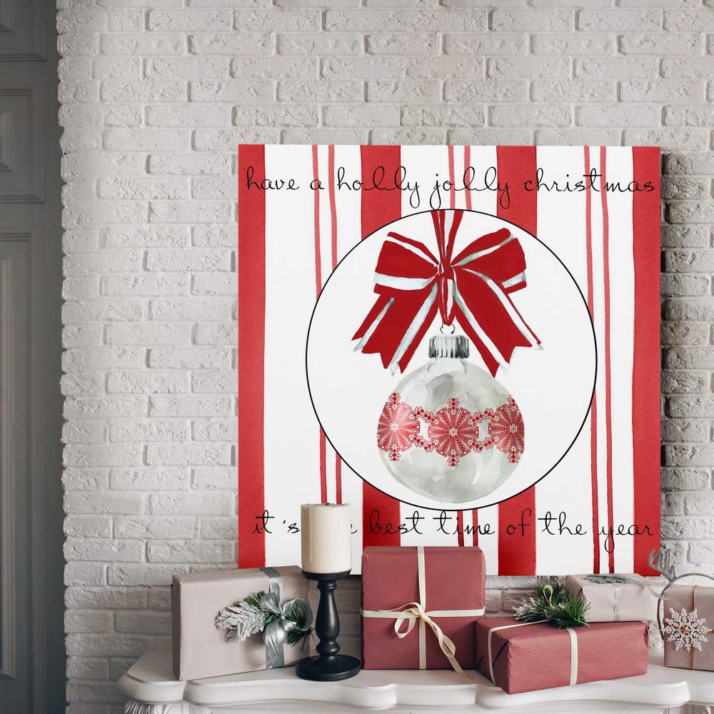 Premium Red & White Christmas Wall Art - 32x32 Inch Gallery Wrapped Canvas with Candy Cane Stripes & Snowflake Design - Ready to Hang Holiday Decor for Living Room, Bedroom or Office - Made in USA - Perfect for Winter Home Decoration & Festive Gift Giving