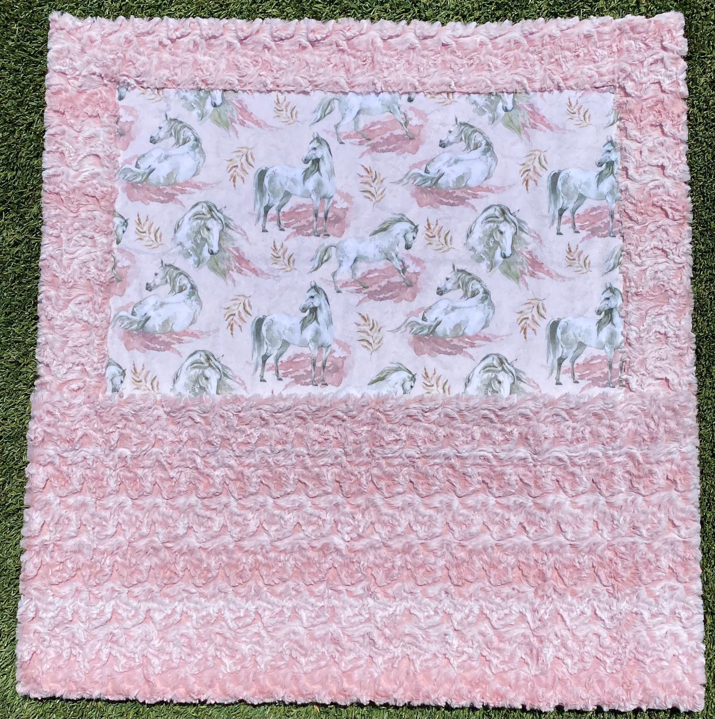 White Horse on Paloma Rosewater Pink Baby Minky Blanket 30x45 - Ultra Soft Nursery Blanket for Newborns, Infants & Toddlers - Perfect for Cuddling, Swaddling & Stroller Use