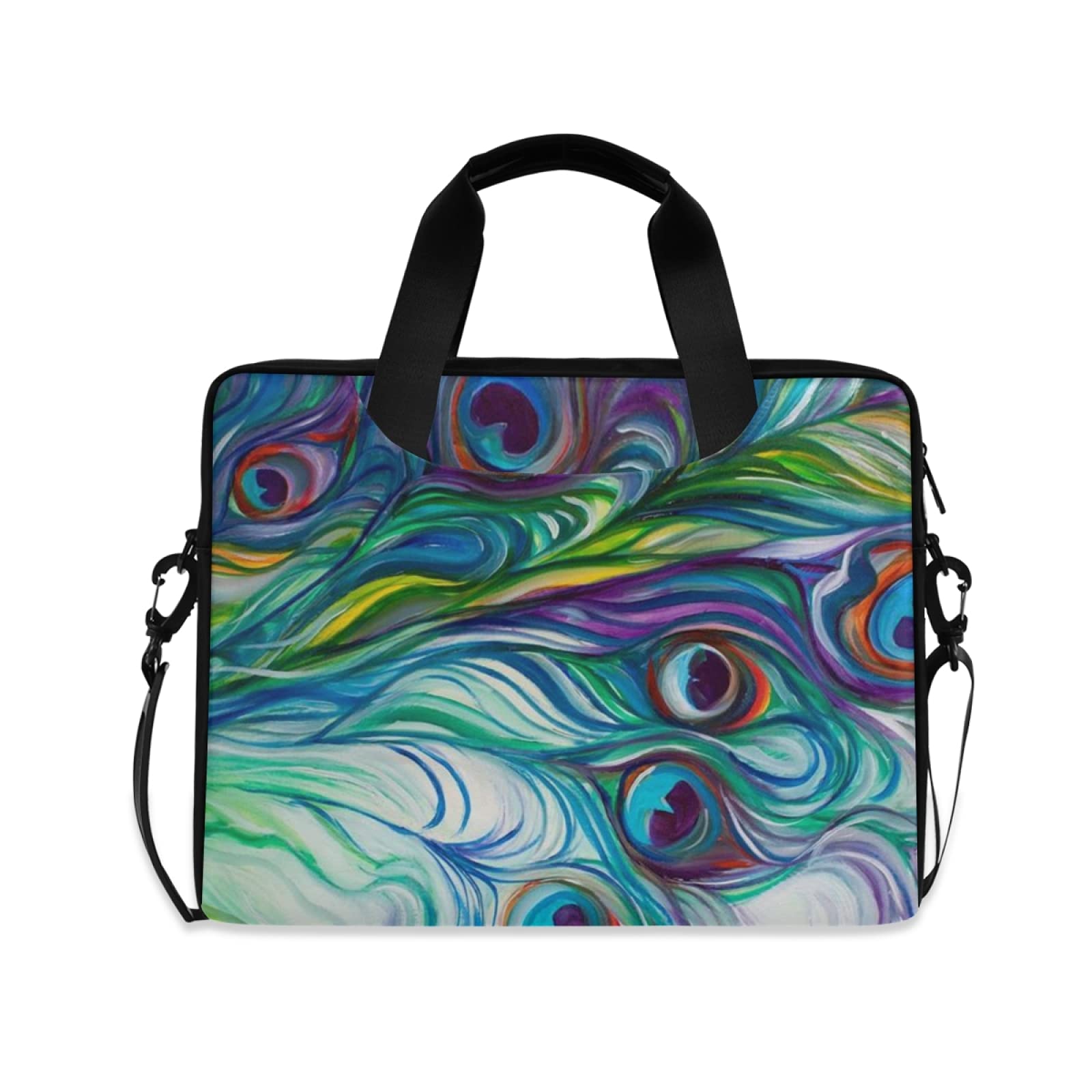 Stylish Peacock Feather Print Laptop Messenger Bag - 13 14 15.6 Inch Crossbody Briefcase with Adjustable Shoulder Strap for Men & Women - Perfect for Work, School, Travel & Business Meetings
