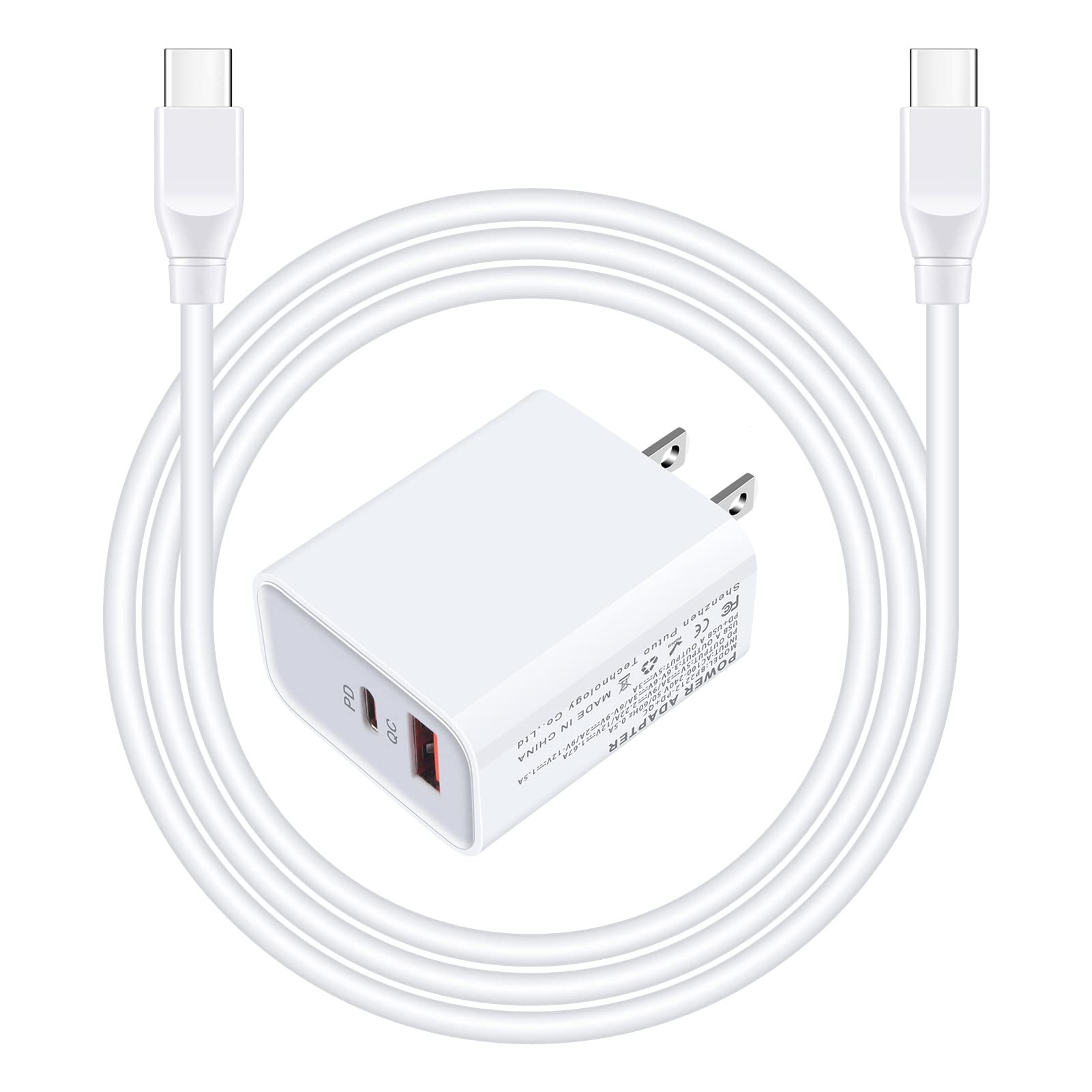 20W USB C Fast Charger for Google Pixel 8/9 Pro/7a/6a & Samsung Galaxy S24/S23/A15 - PD Wall Charger Block with 6ft Type C Cable - Perfect for Home, Office & Travel Charging