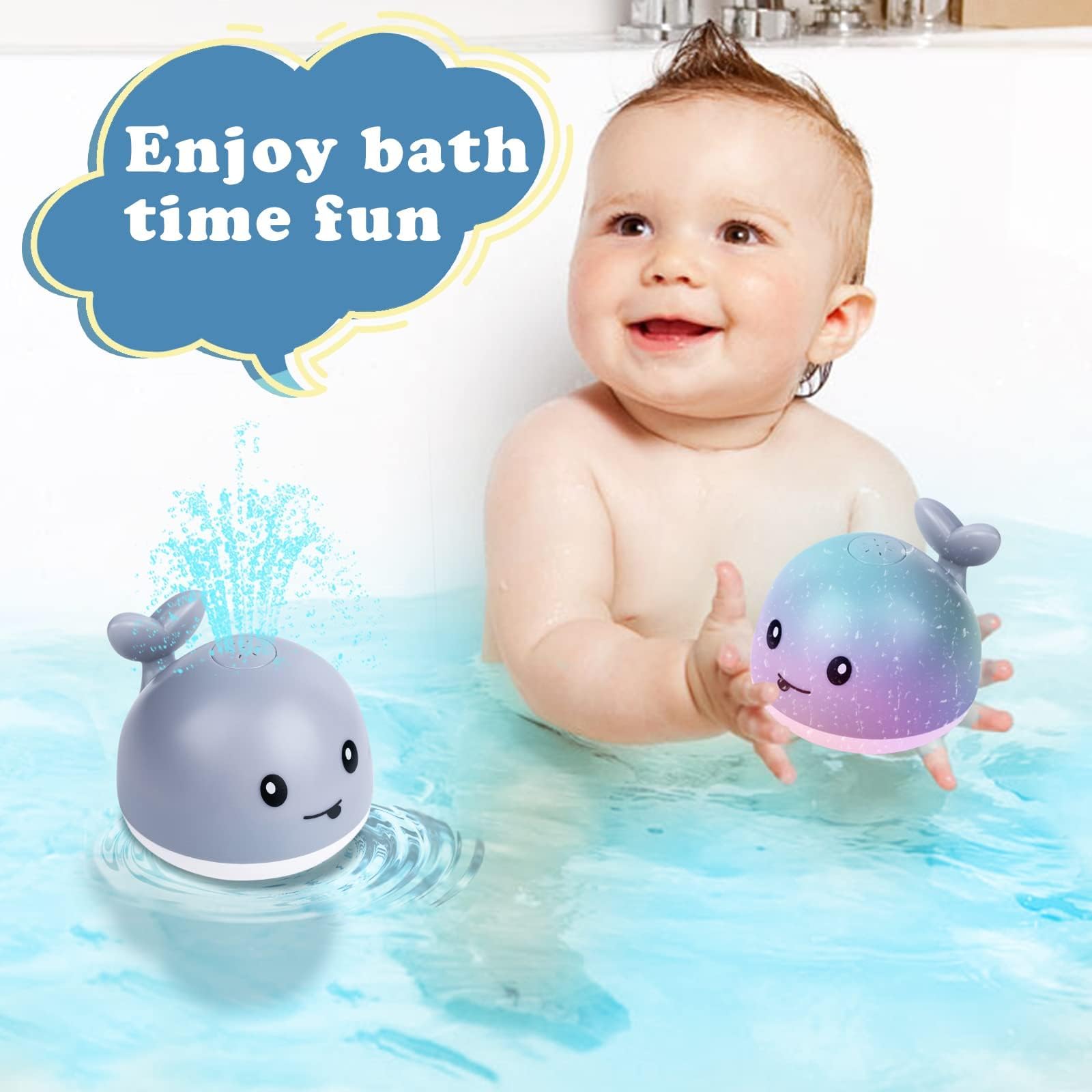 AURUZA Illuminated Baby Bath Toys - Waterproof Floating Pool Toys with LED Spray for Toddlers 3-5 Years | Safe Smooth Design for Bathtub & Swimming Fun | Perfect Sensory Bath Time Gift for Boys & Girls