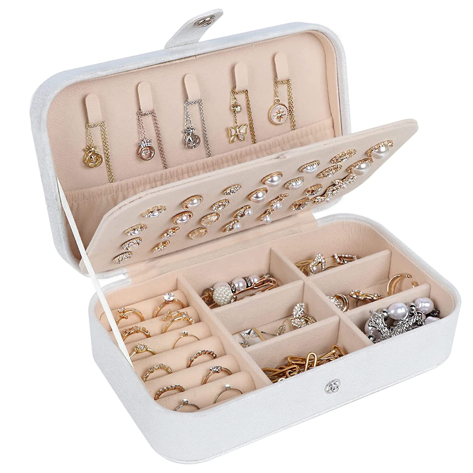 Upgraded PU Leather Travel Jewelry Box for Women - Portable Jewelry Organizer Case for Necklaces, Rings, Earrings & Bracelets - Perfect for Vacation, Business Trips & Daily Storage (Black)
