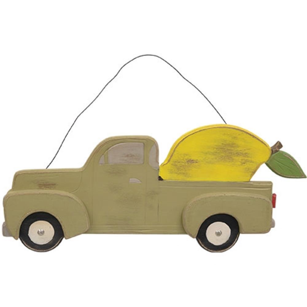 Vintage Distressed Green Wooden Lemon Truck Wall Decor - Rustic Farmhouse Kitchen Sign for Home, Bar, Cafe & Restaurant Decor