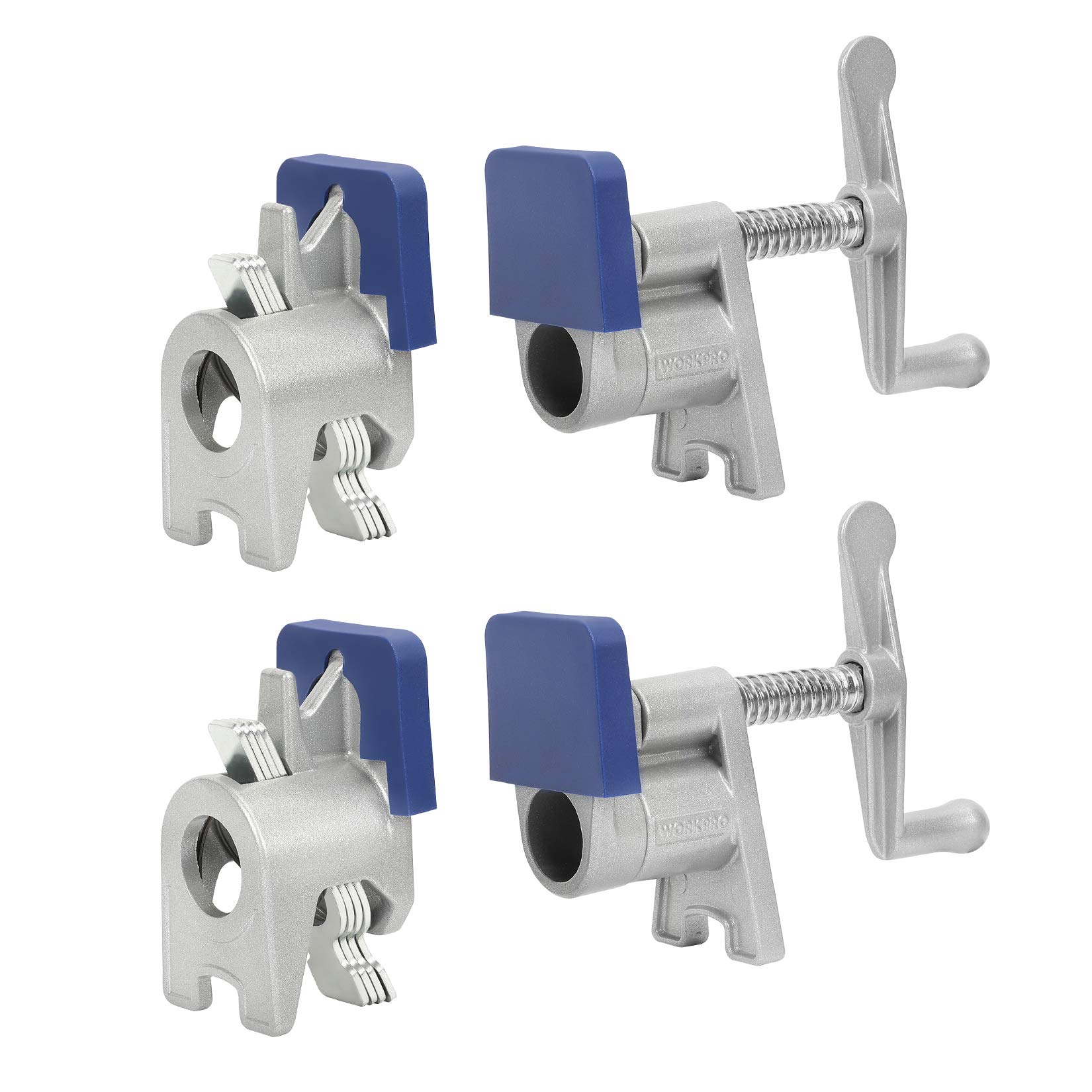 WORKPRO 2-Pack 3/4'' Pipe Clamps - Heavy Duty Wood Gluing Clamp Set with H-Shaped Feet, Lightweight Cast Aluminum Quick Release Clamps for Woodworking, Carpentry, DIY Projects - Perfect for Furniture Making, Cabinet Assembly & Home Improvement