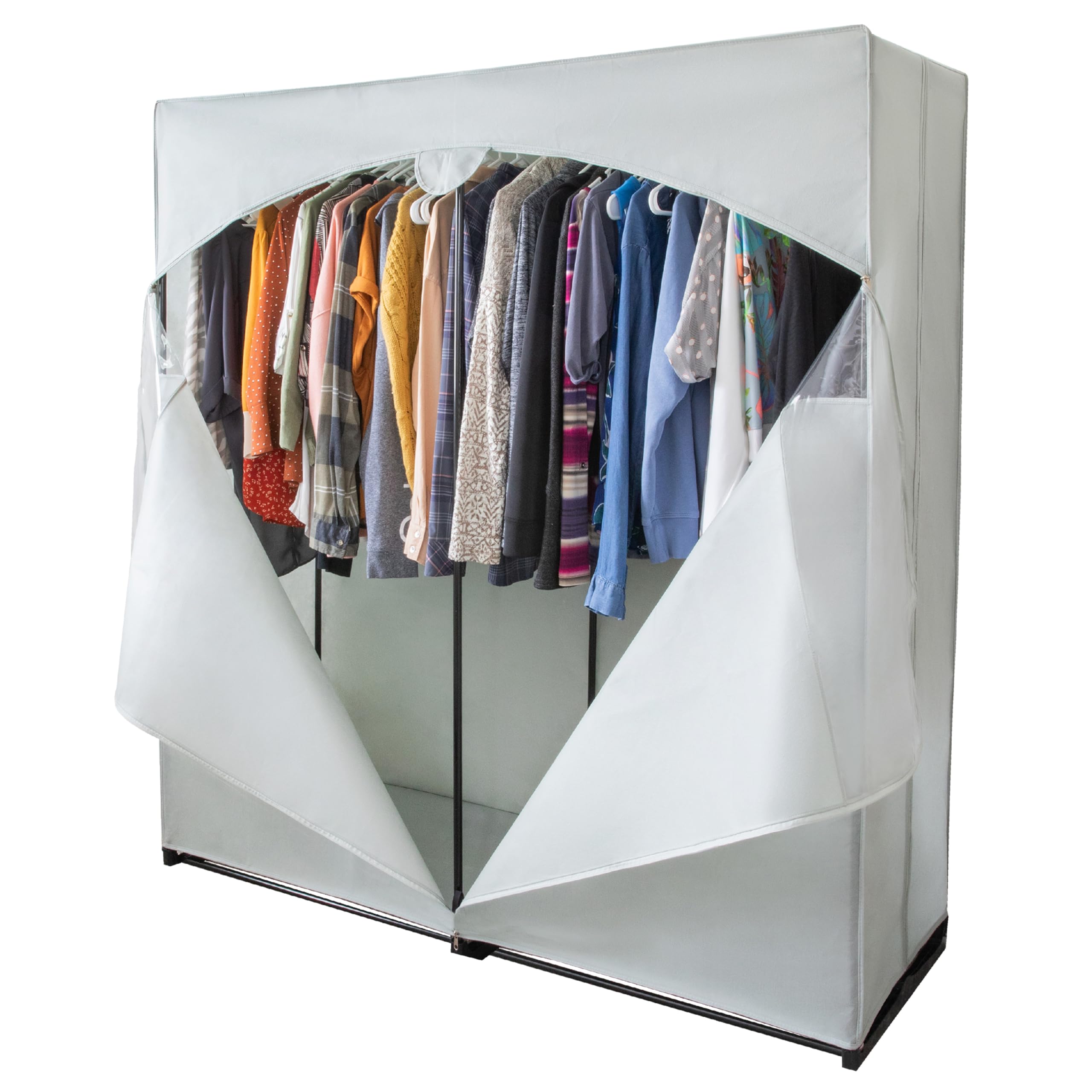 Premium Heavy Duty Portable Wardrobe Closet with Metal Hanging Rod & Gray Cover - 50 LB Capacity - Easy No-Tool Assembly for Home, Dorm, Travel & Camping Storage Solutions