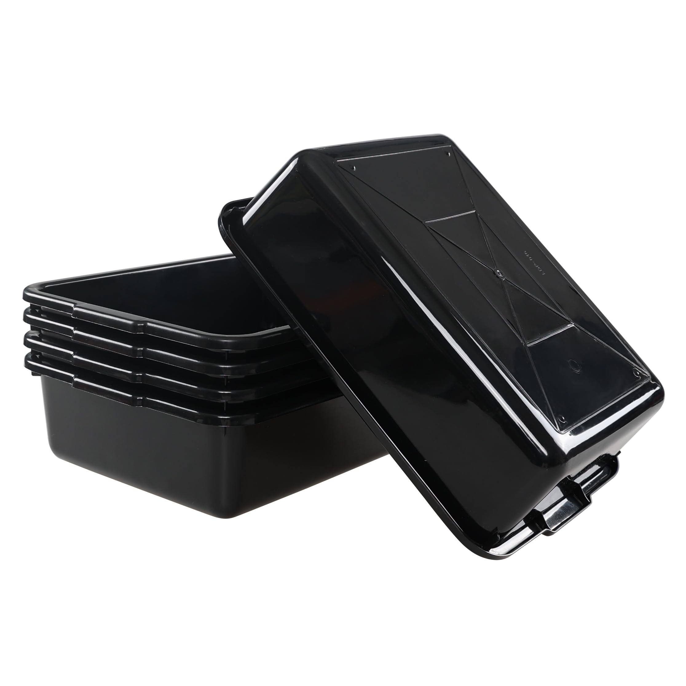 5-Pack 8L Commercial Bus Tubs / Totes - Heavy Duty Black Plastic Utility Storage Boxes for Restaurant, Kitchen, and Retail Organization