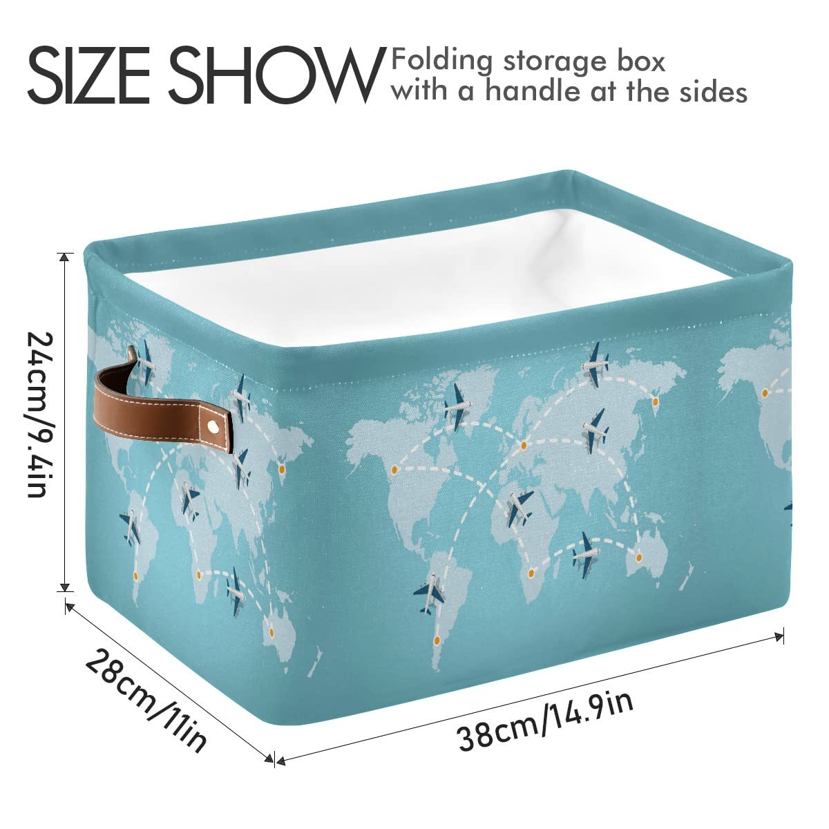 Foldable Storage Bins Cube Basket - World Map Airplanes Design Closet Shelf Organizer with Dual Handles - Perfect for Bedroom, Closet, Office & Kids Room Organization
